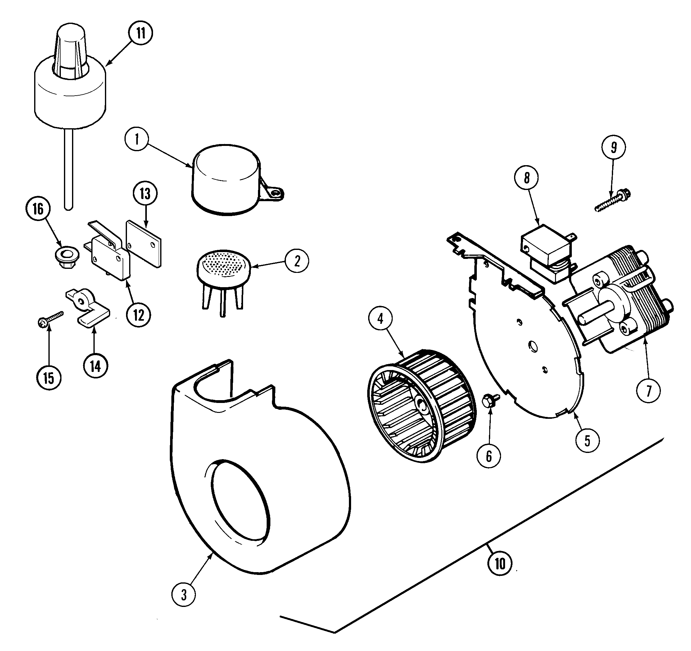 Maytag DWU8602AAM blower, float & water level switch (aam) diagram