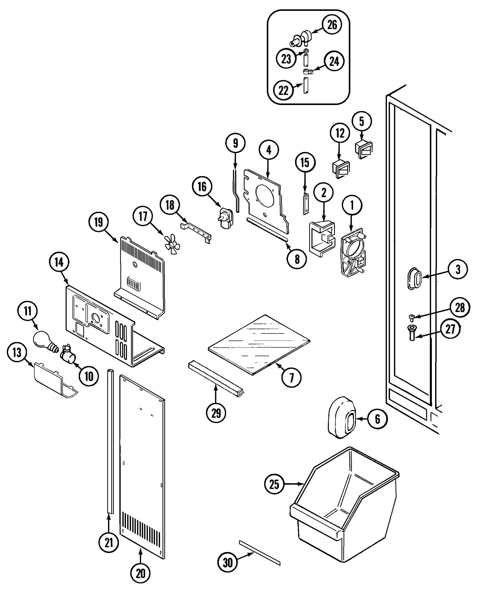 Maytag GS24C6C3EB freezer compartment diagram