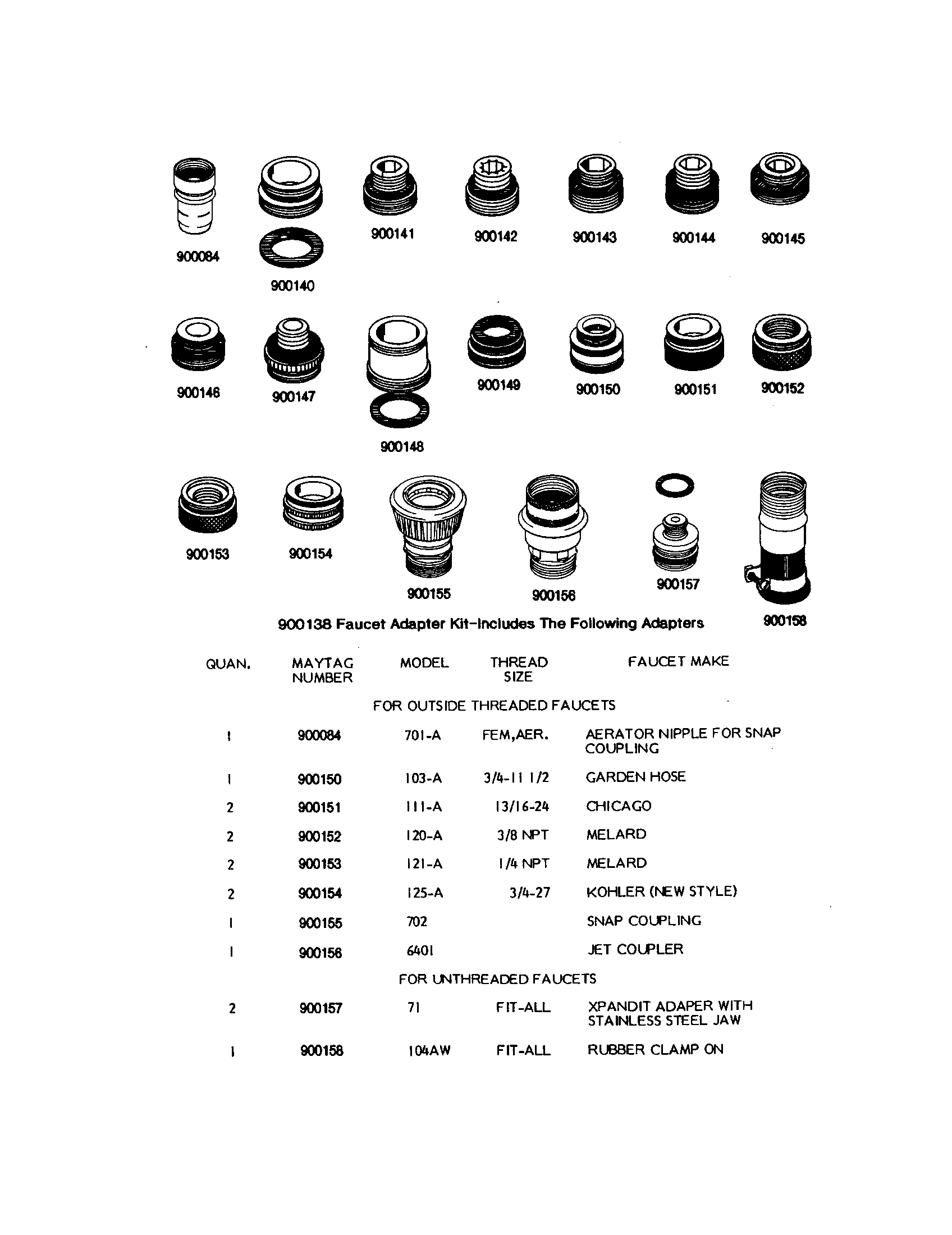 Maytag WC204 adapter kit diagram