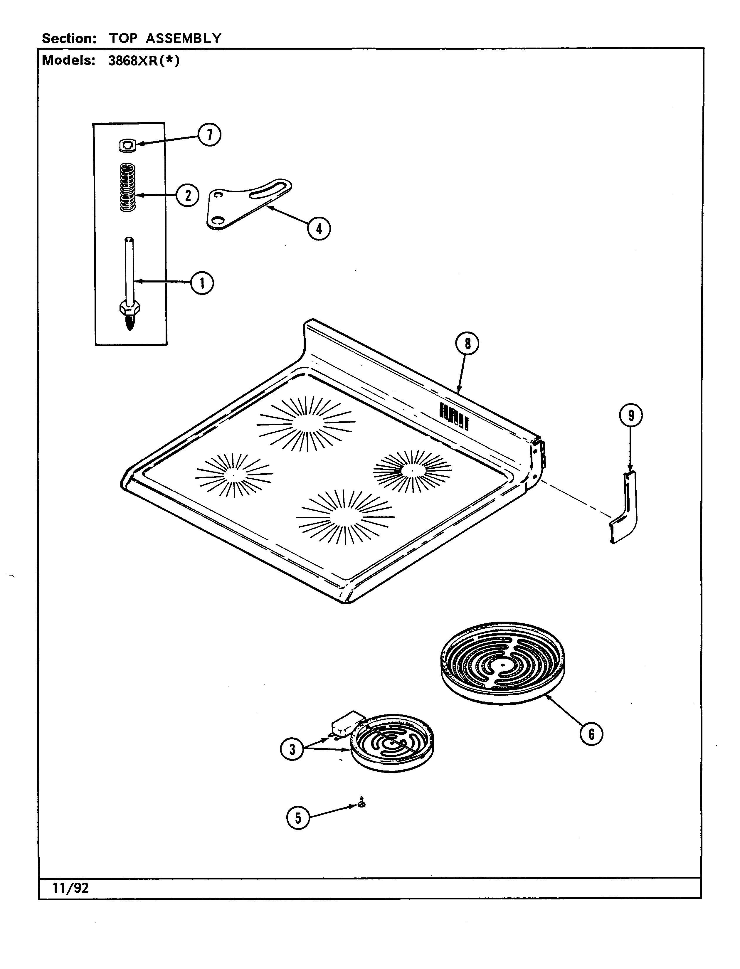 Magic Chef 3868XRW top assembly (3868xr) diagram