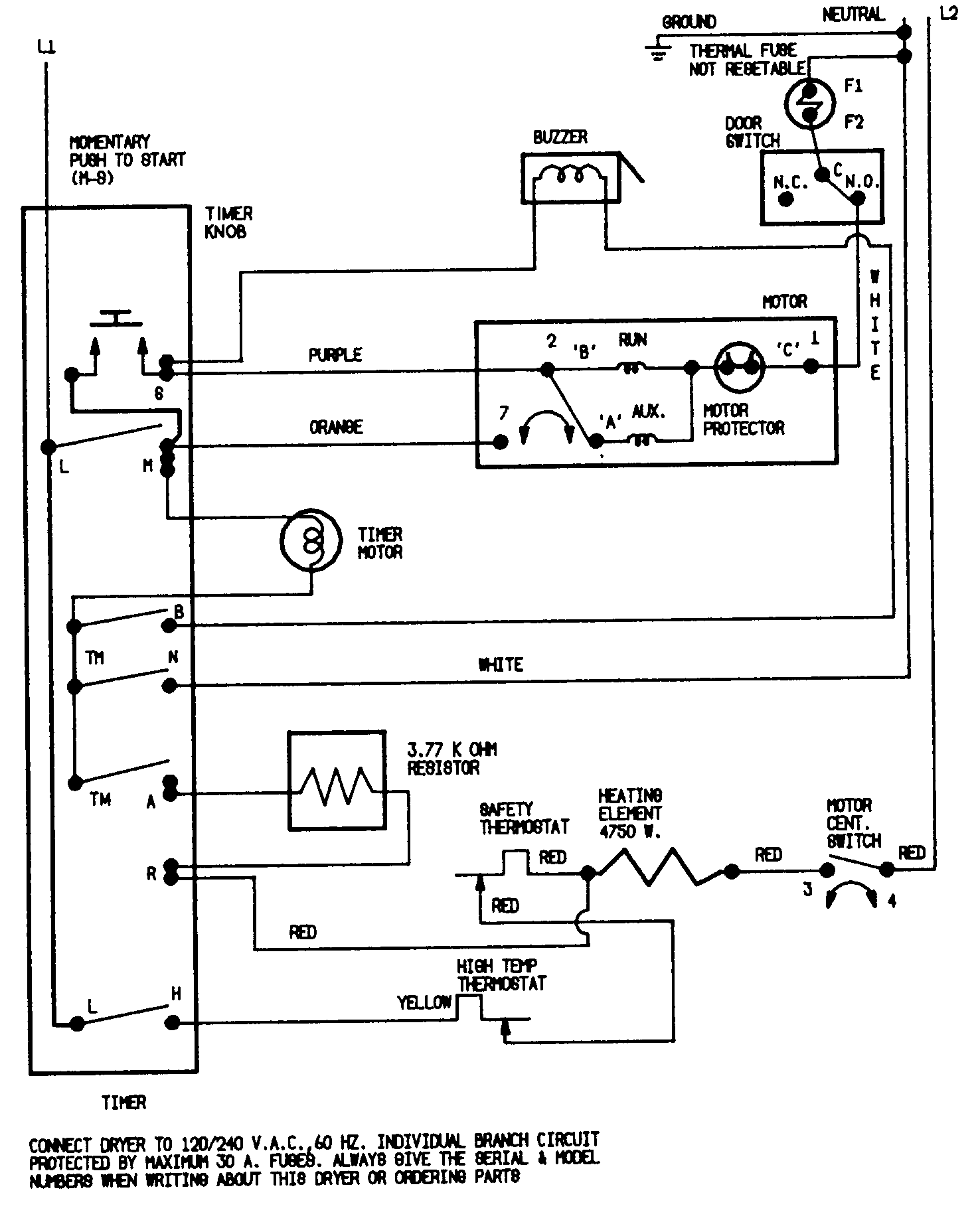 Magic Chef YE204LWC wiring information diagram