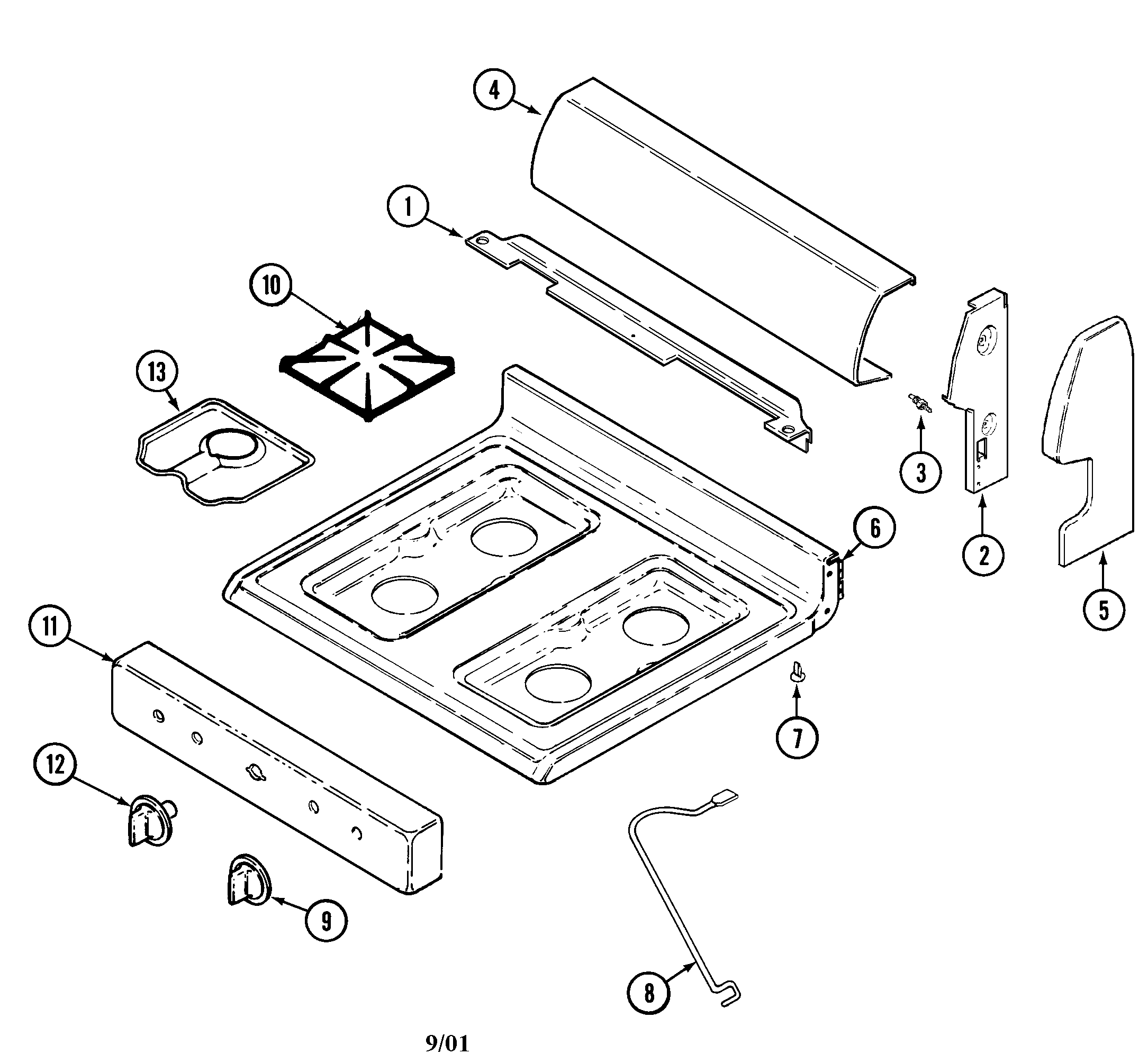 Admiral A31700PAWT control panel/top assembly diagram
