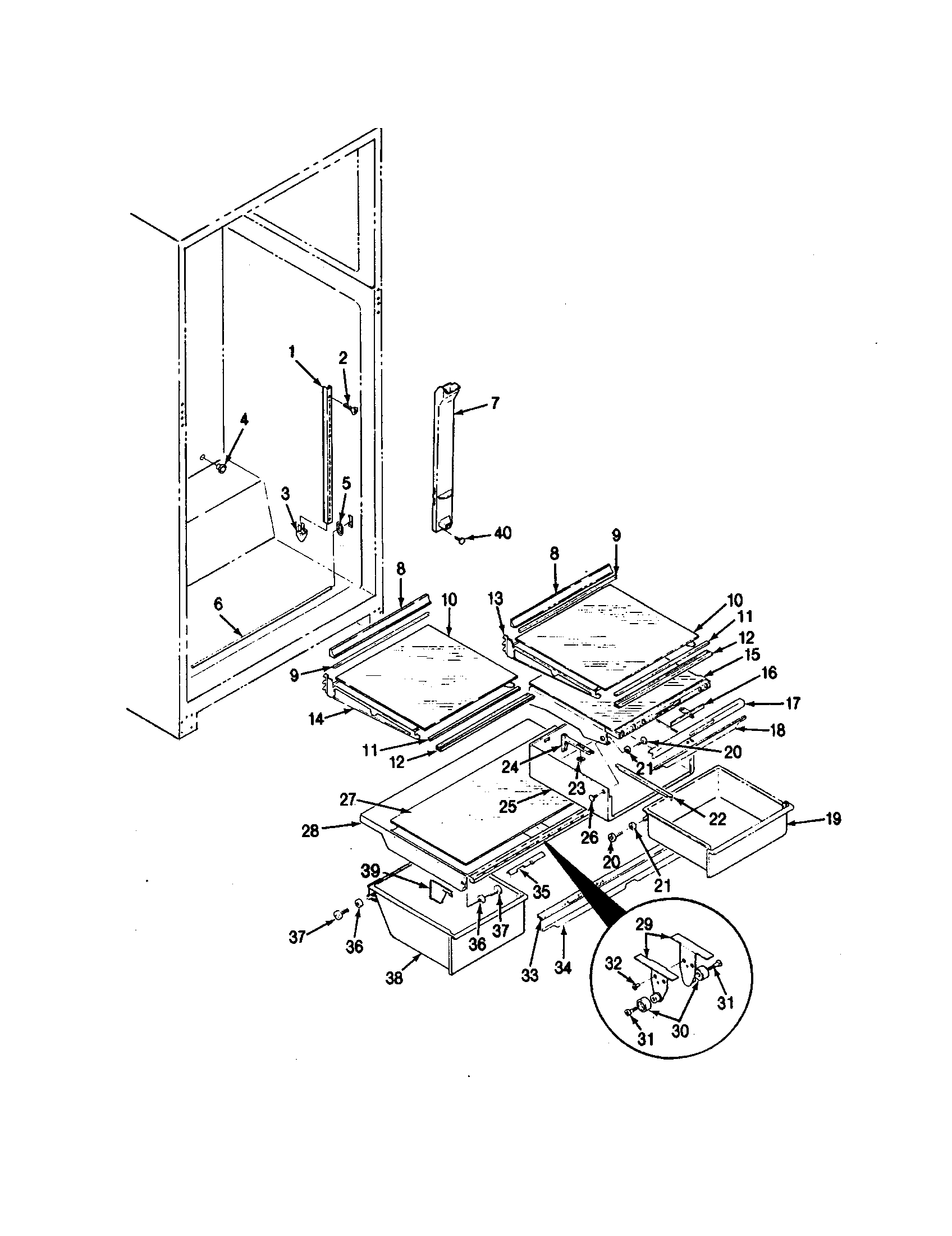 Maytag RTD1900AAL shelves diagram