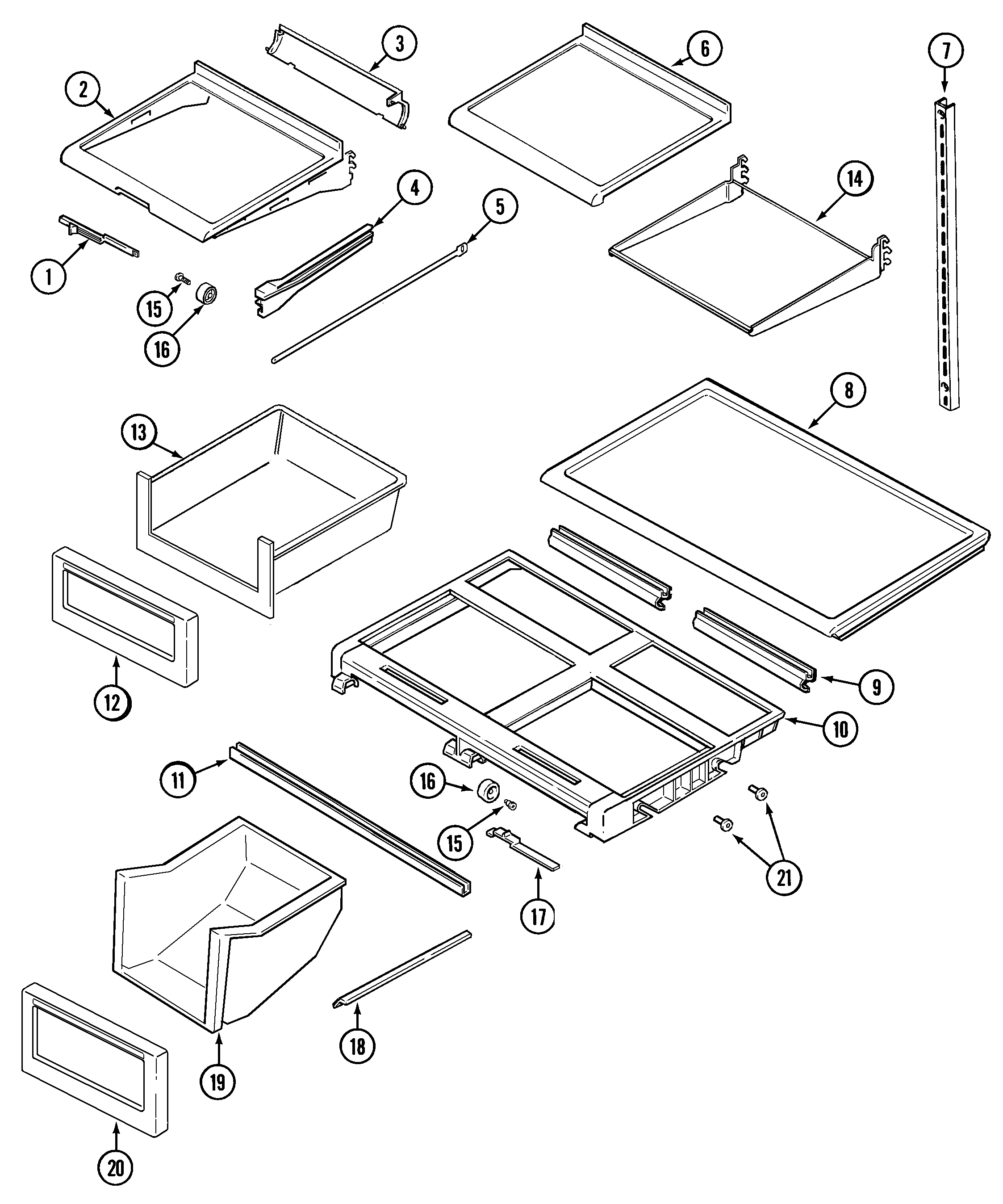 Maytag MTB2446AEA shelves & accessories diagram