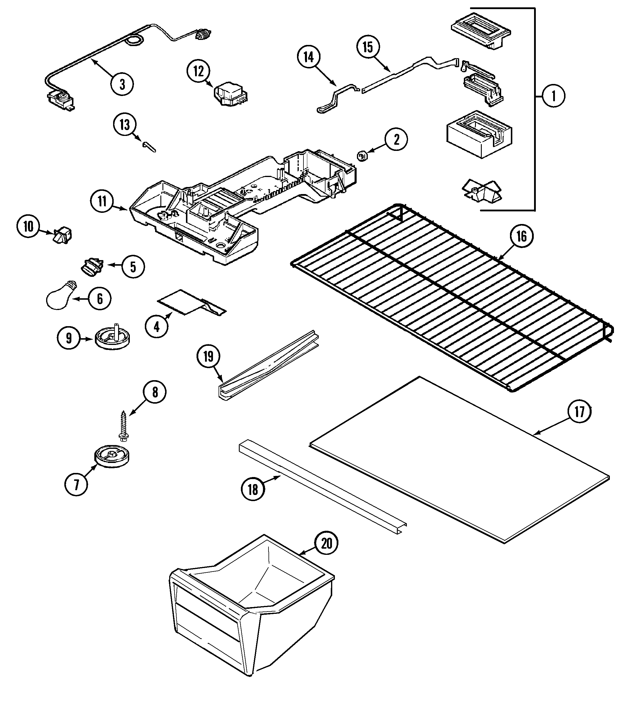 Maytag MTB1742ARW fresh food compartment diagram