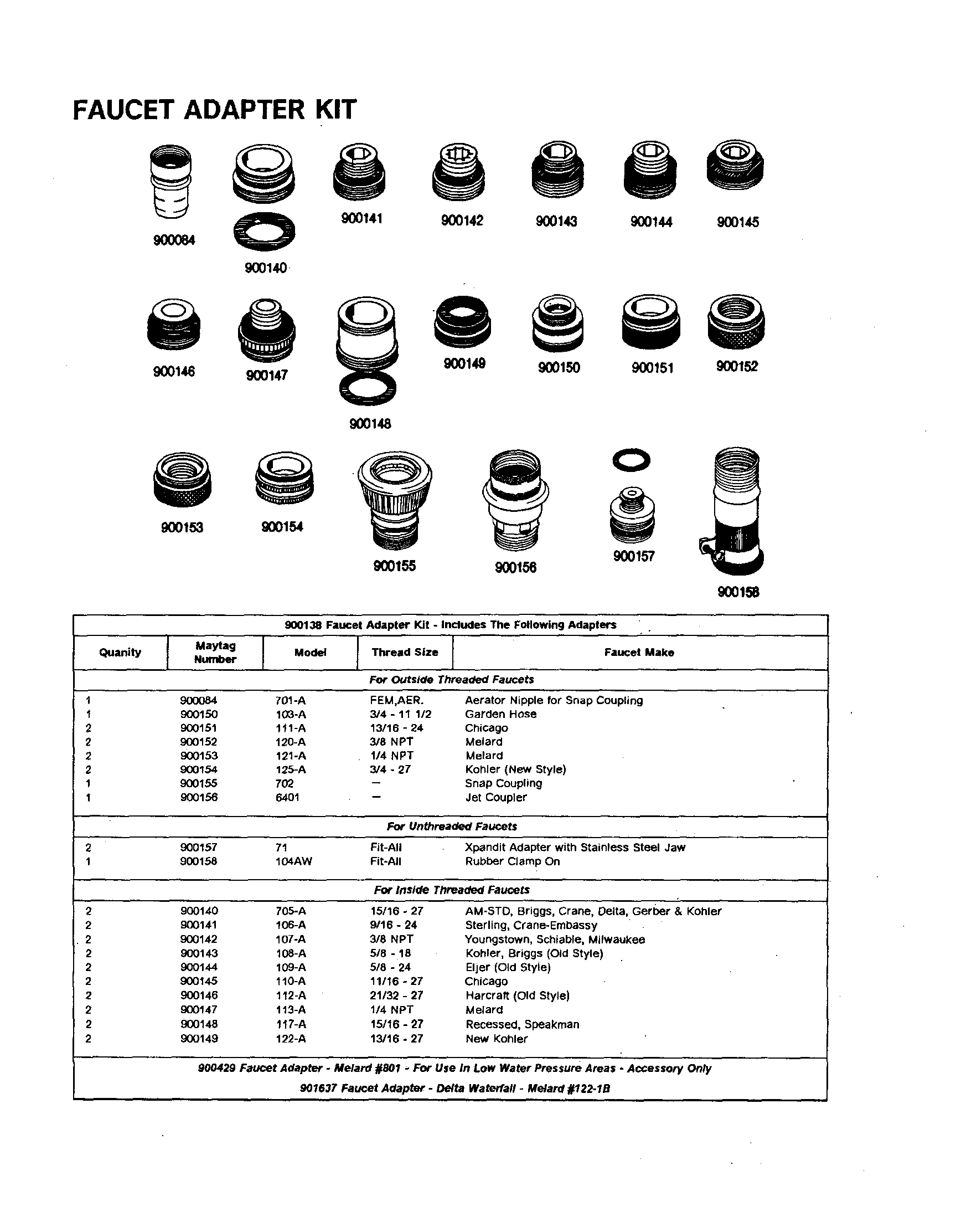 Maytag DWC7602AAE faucet adapter kit diagram