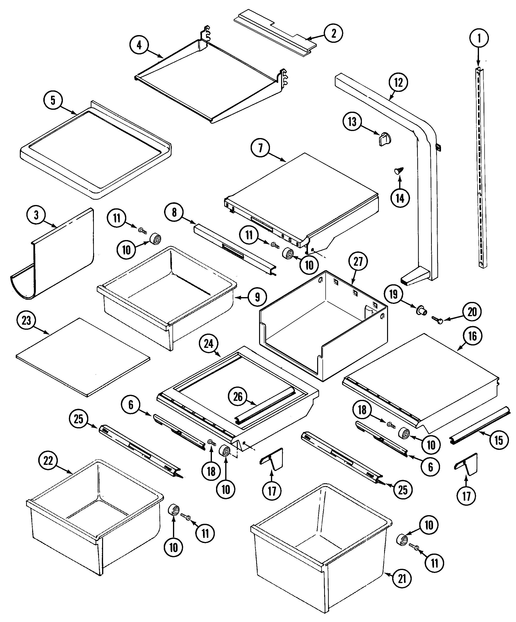 Maytag RSW2400AGE shelves & accessories diagram