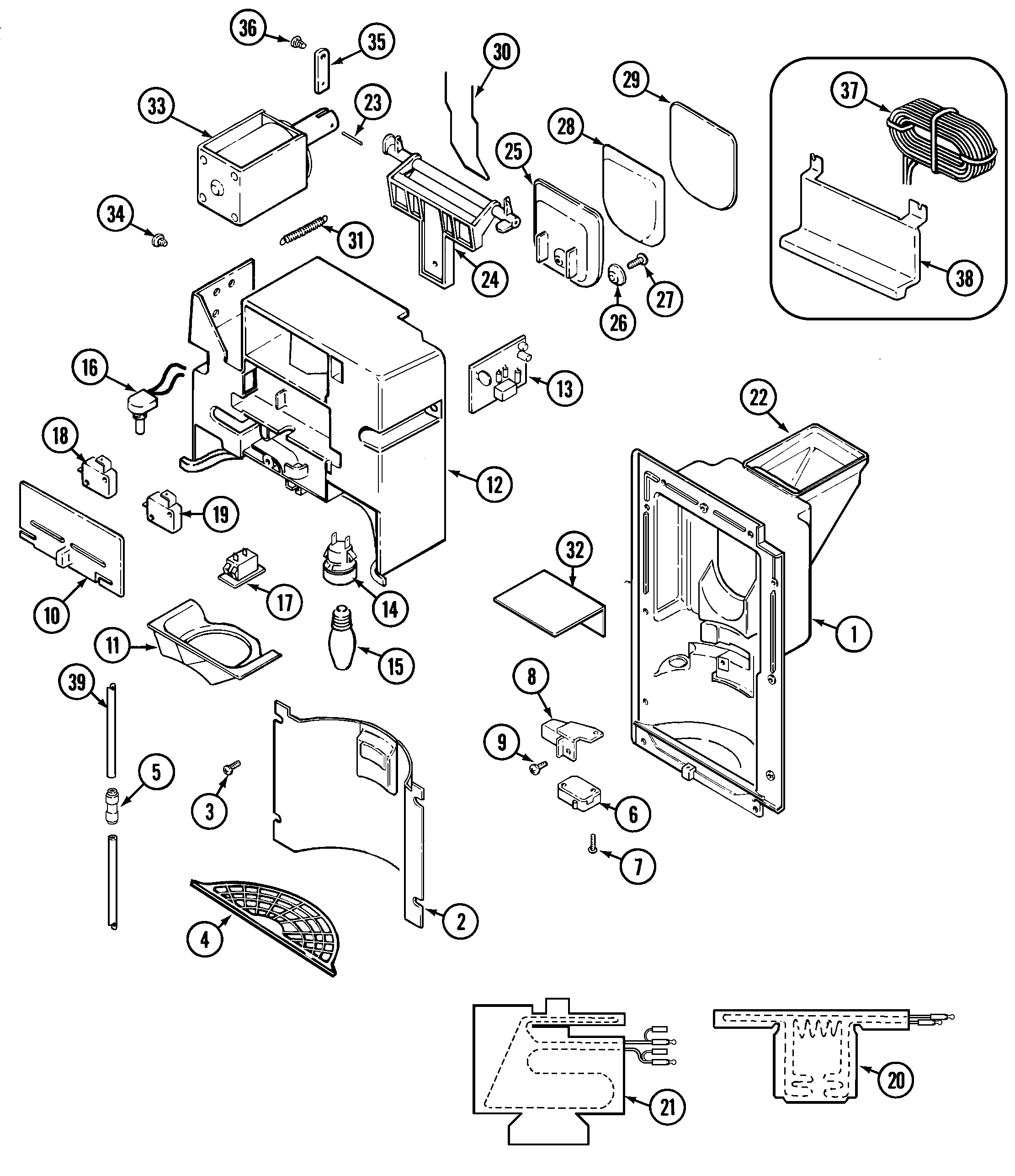 Maytag RSW2400AGE ice & water dispenser diagram