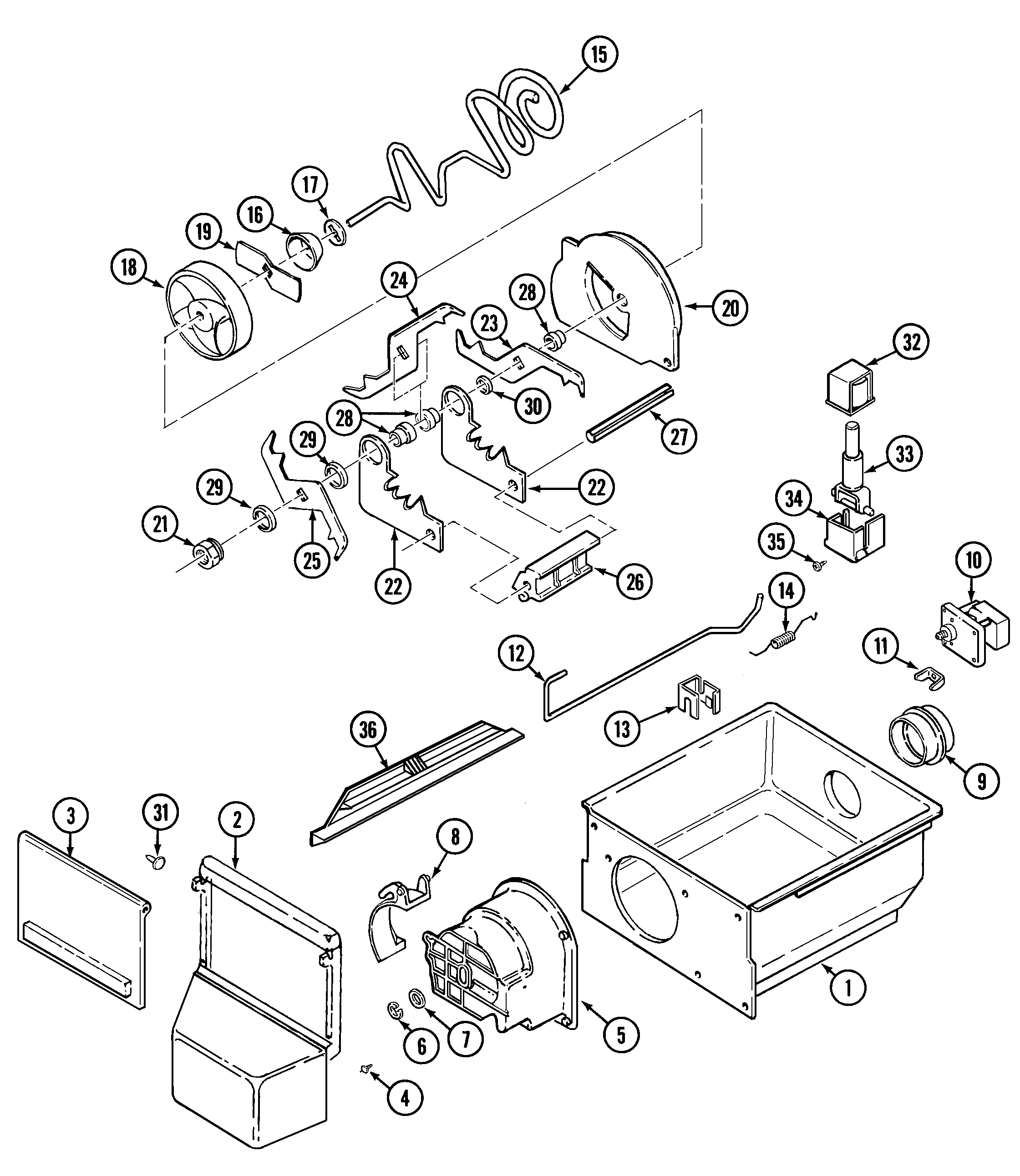 Maytag RSW2400AGE ice crusher & bin diagram