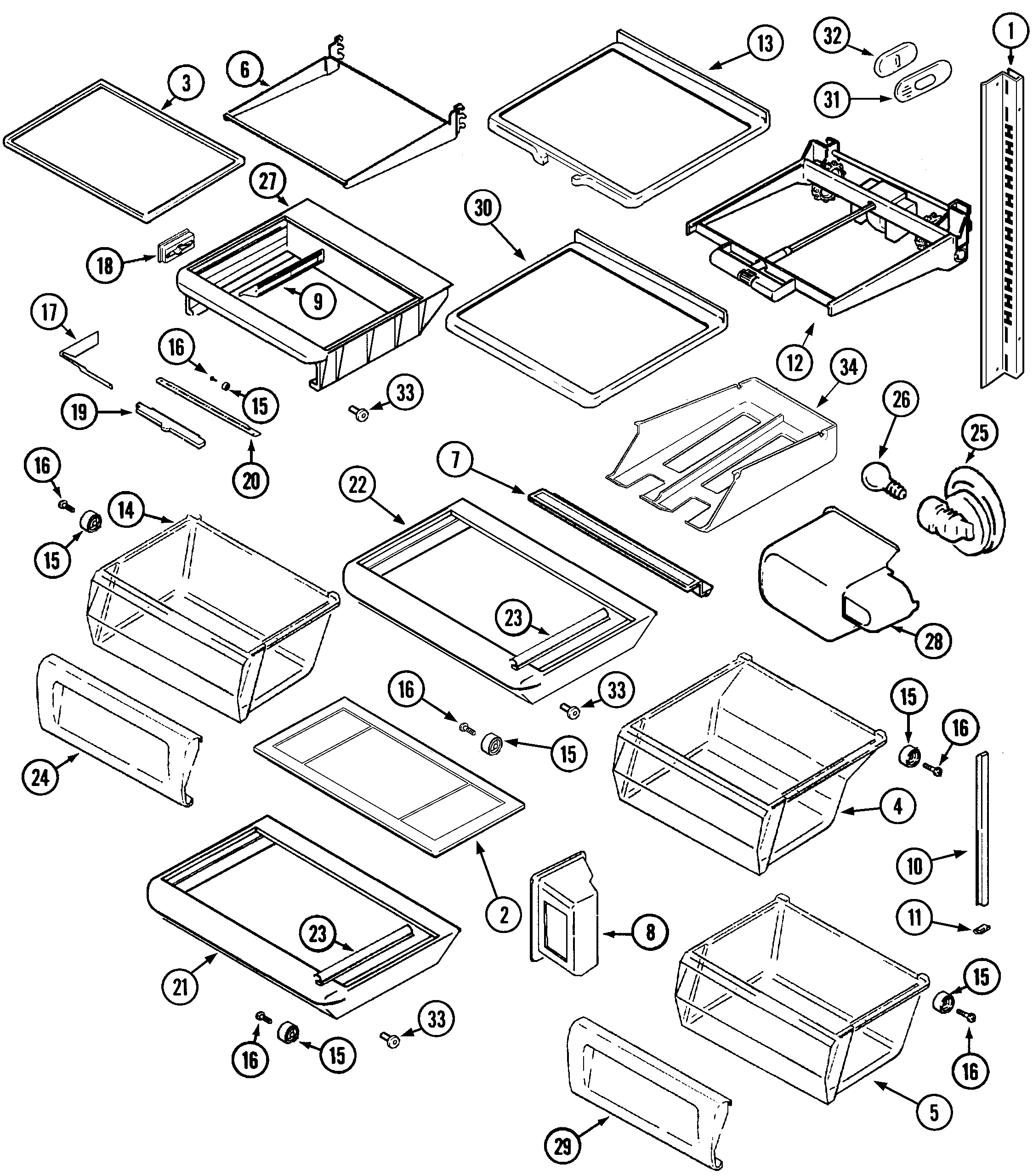 Maytag MSD2757DEB shelves & accessories diagram