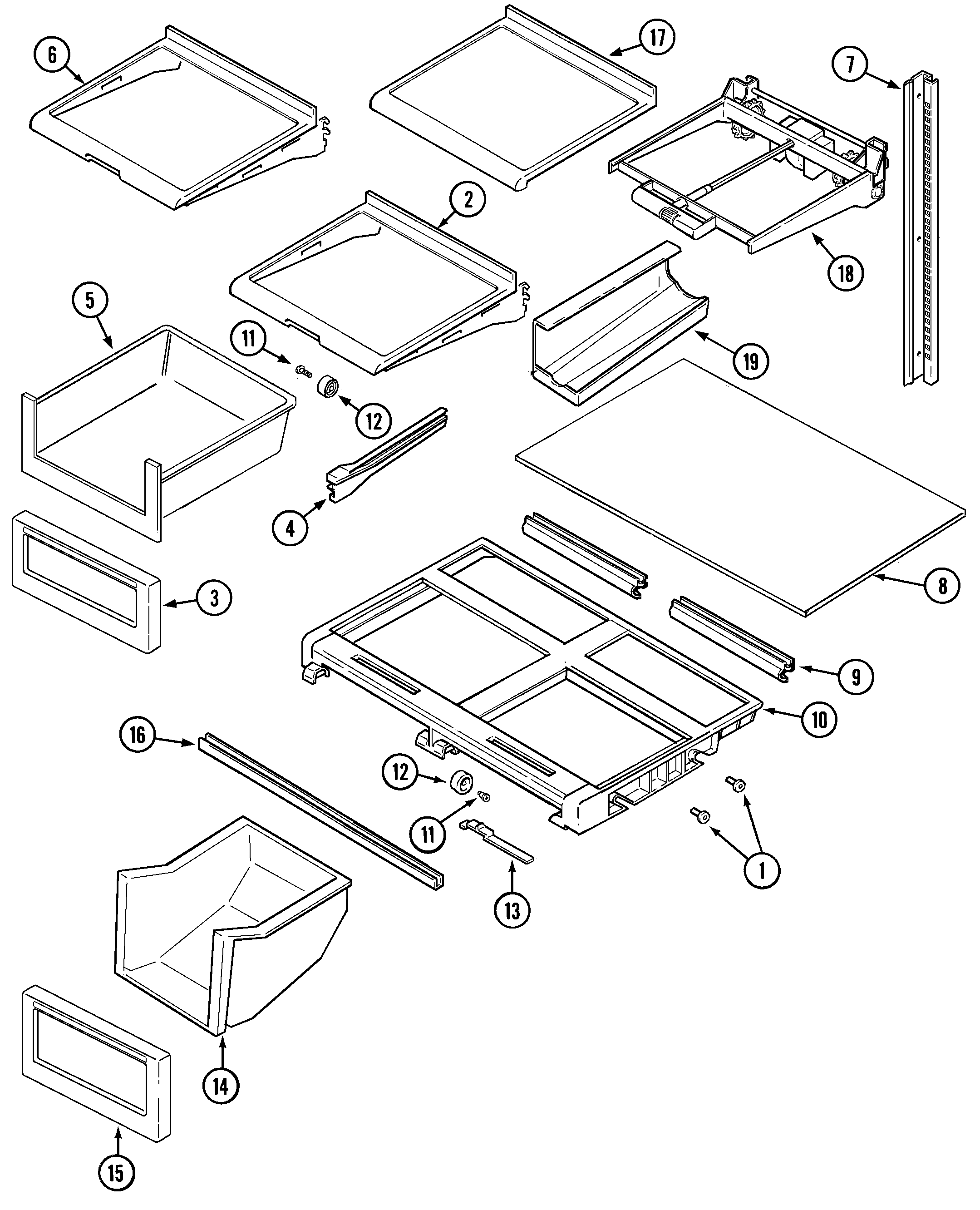 Maytag PTB21AAFRW shelves & accessories diagram