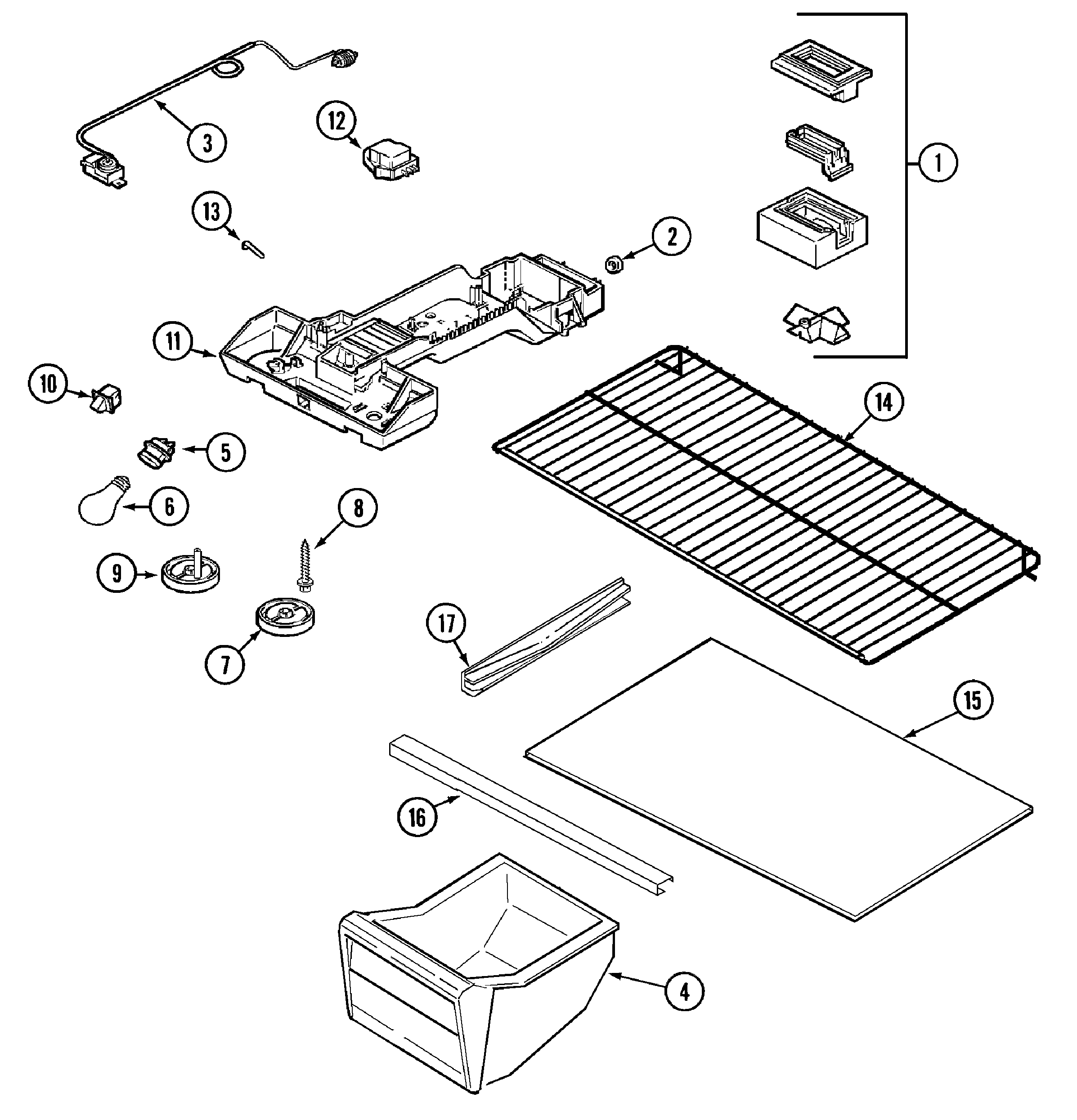 Maytag PTB1551FRQ fresh food compartment diagram