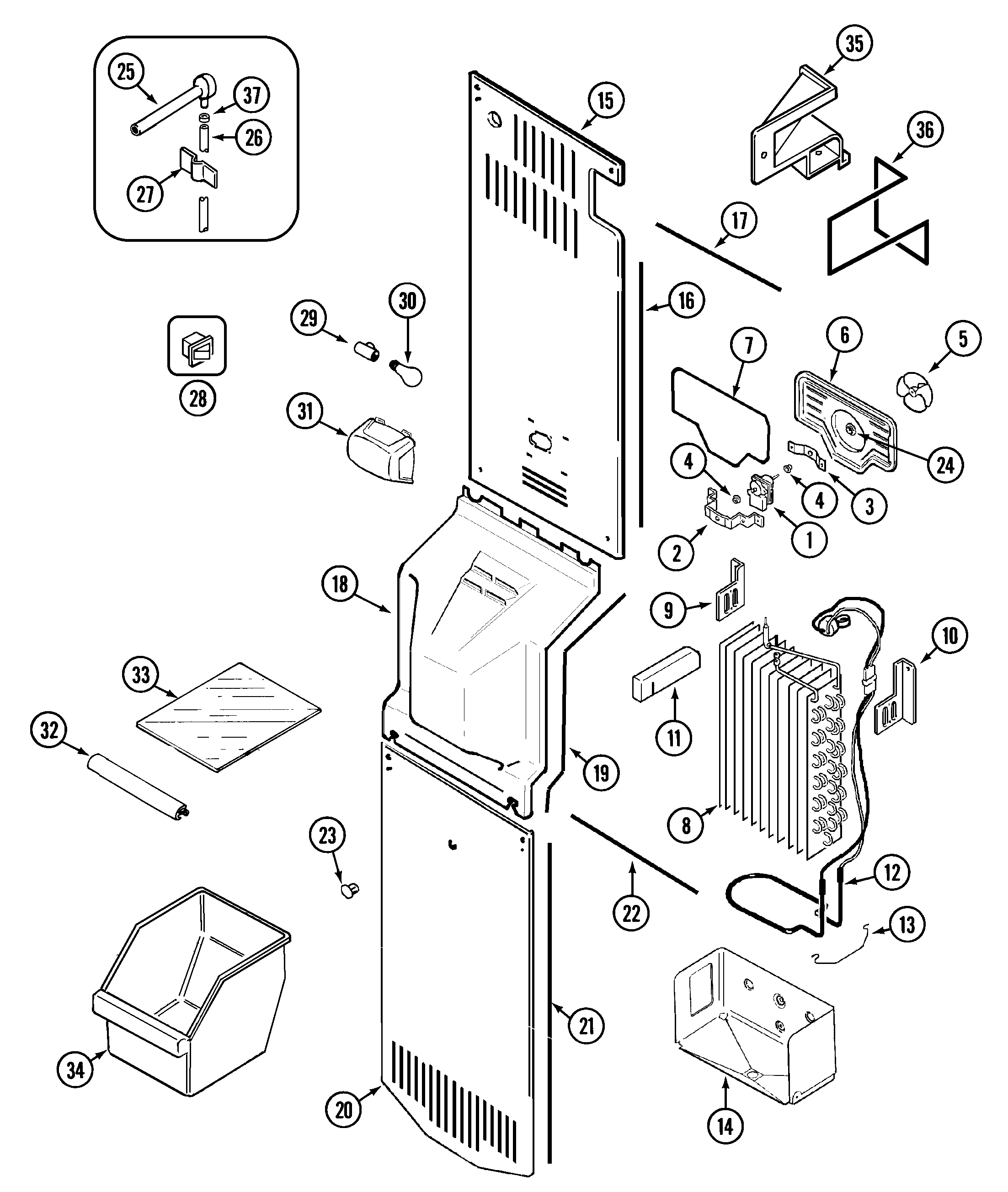 Maytag MSD2343ARA freezer compartment diagram