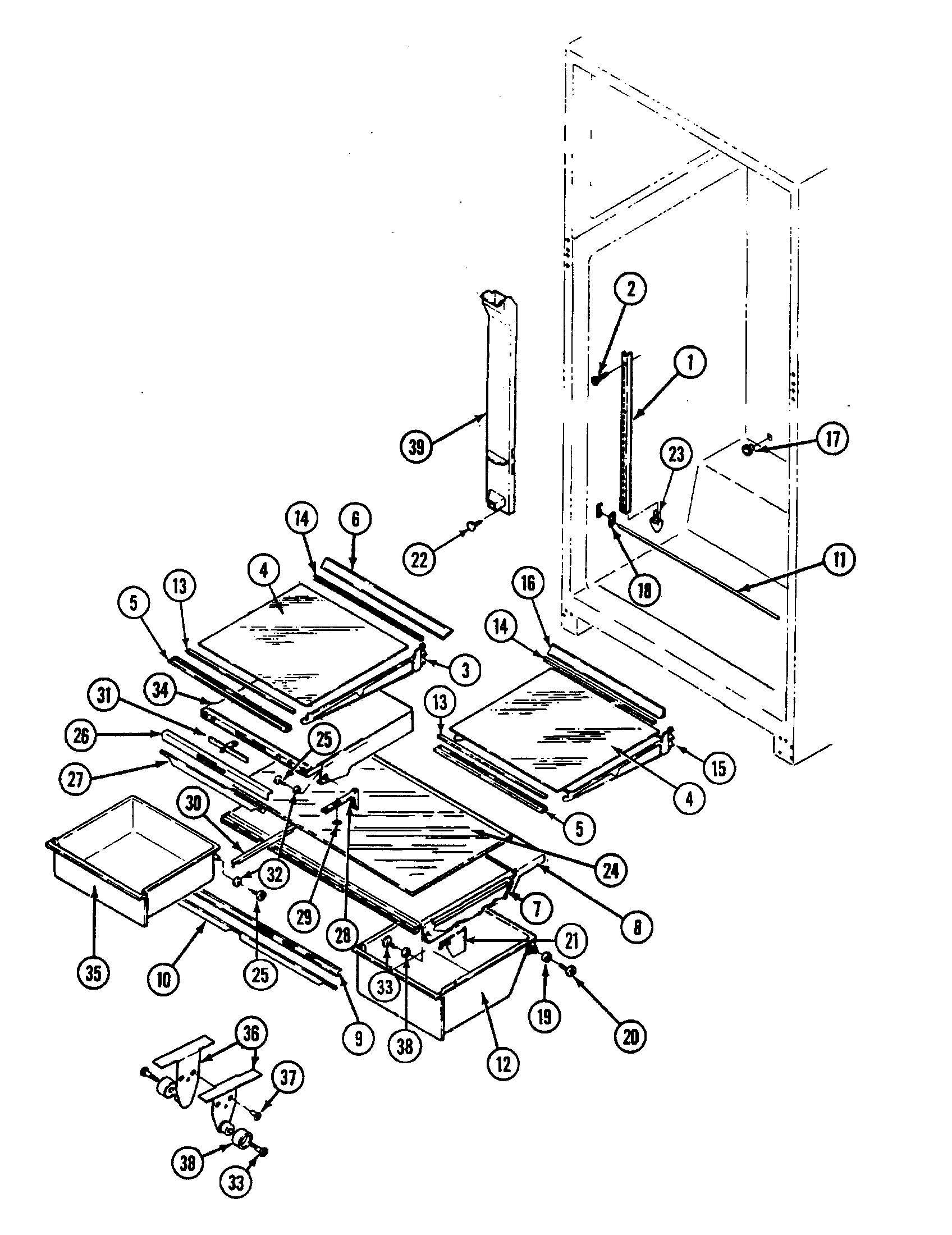Maytag RTP1700CAE-DH32A shelves diagram