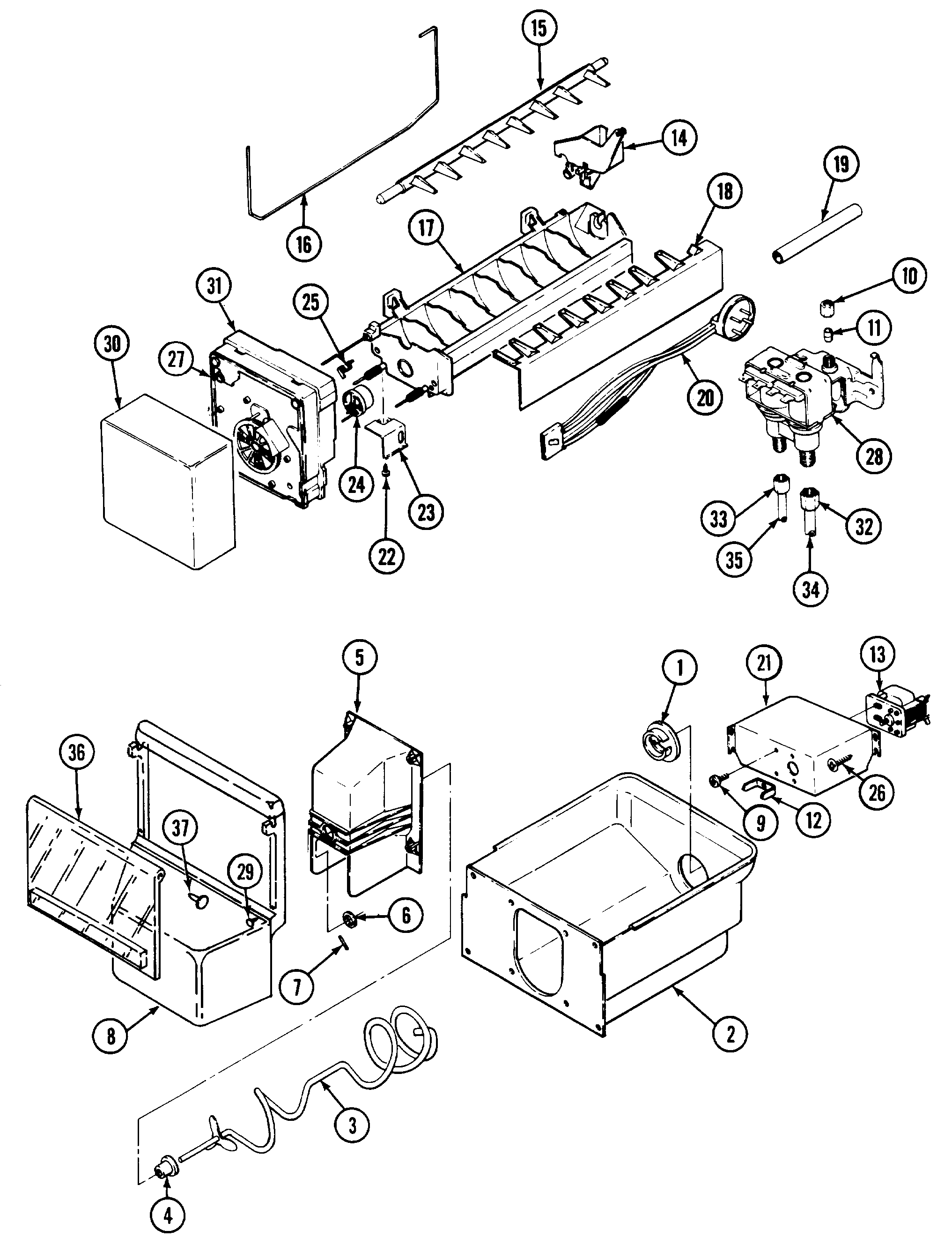 Maytag RTW22E0DAE ice maker & bin diagram
