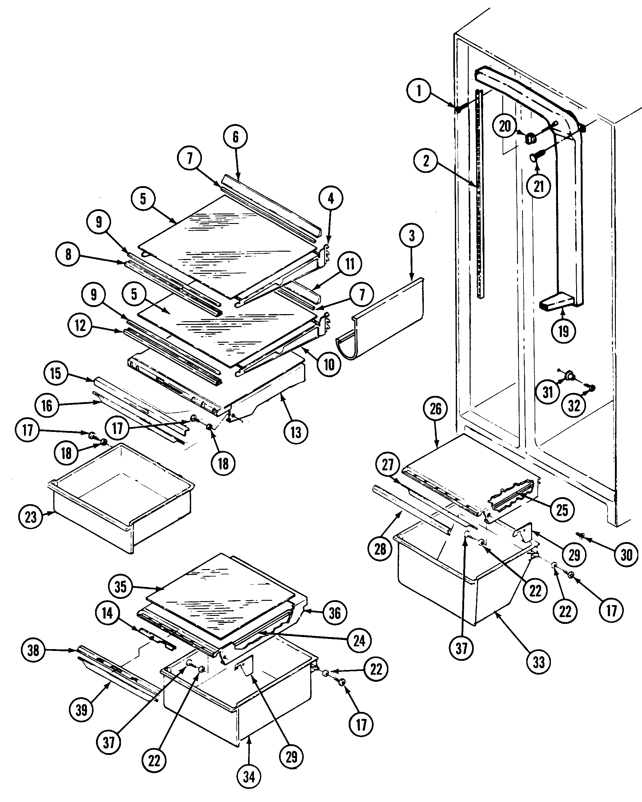 Jenn-Air JRSD227B shelves & accessories diagram