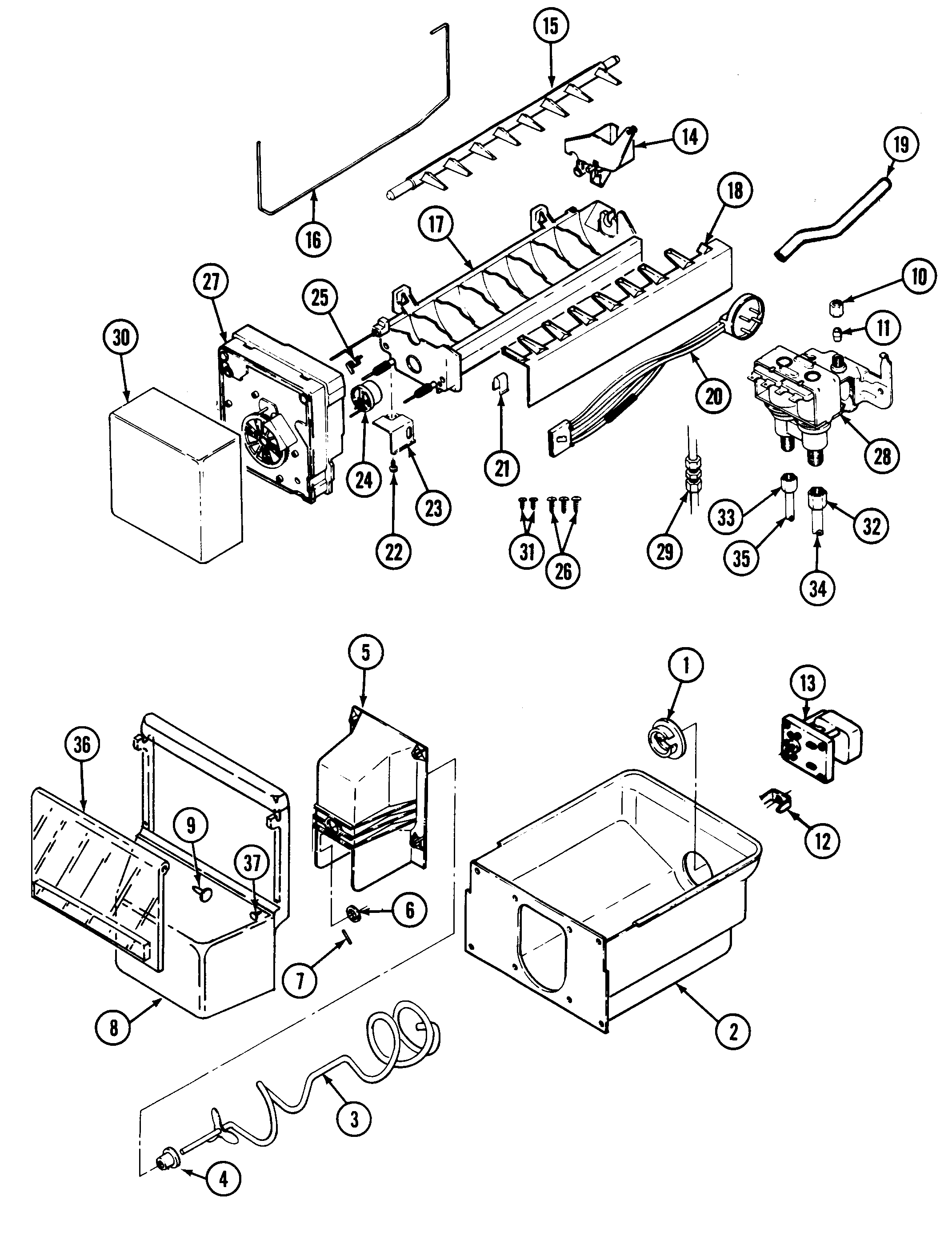 Jenn-Air JRSD227B ice maker & bin diagram