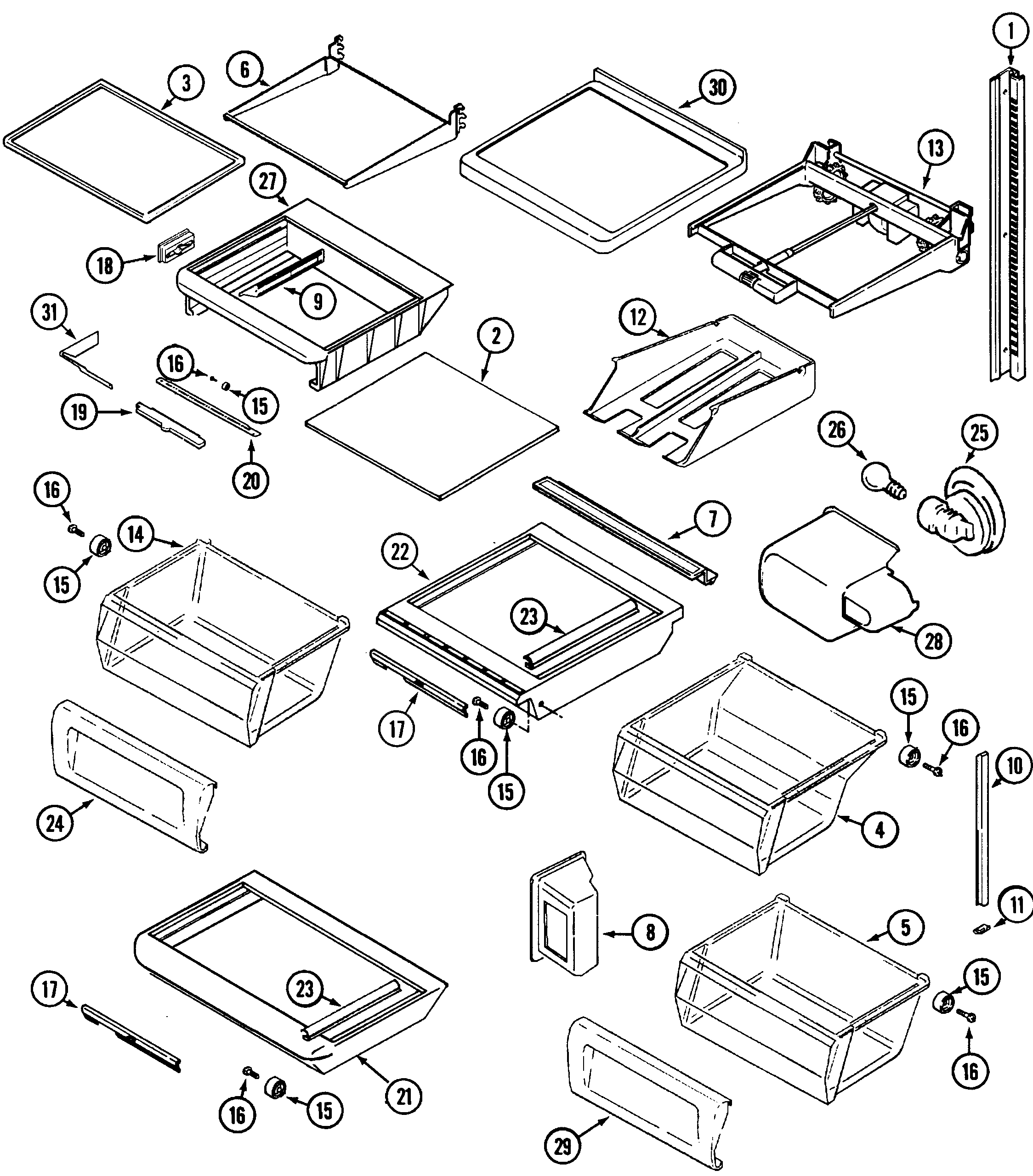 Maytag MSD2556AEB shelves & accessories diagram