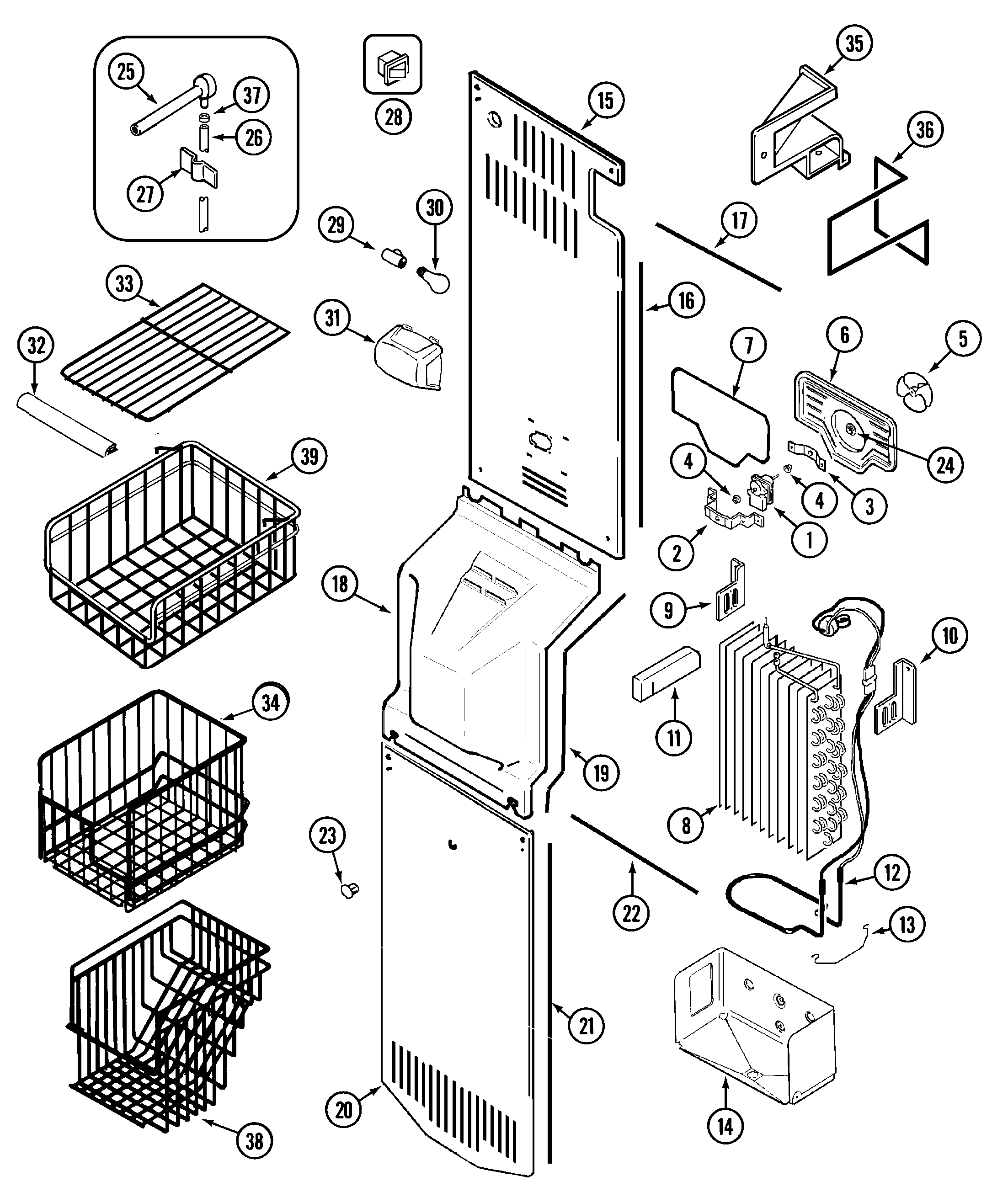 Maytag MSD2556AEB freezer compartment diagram