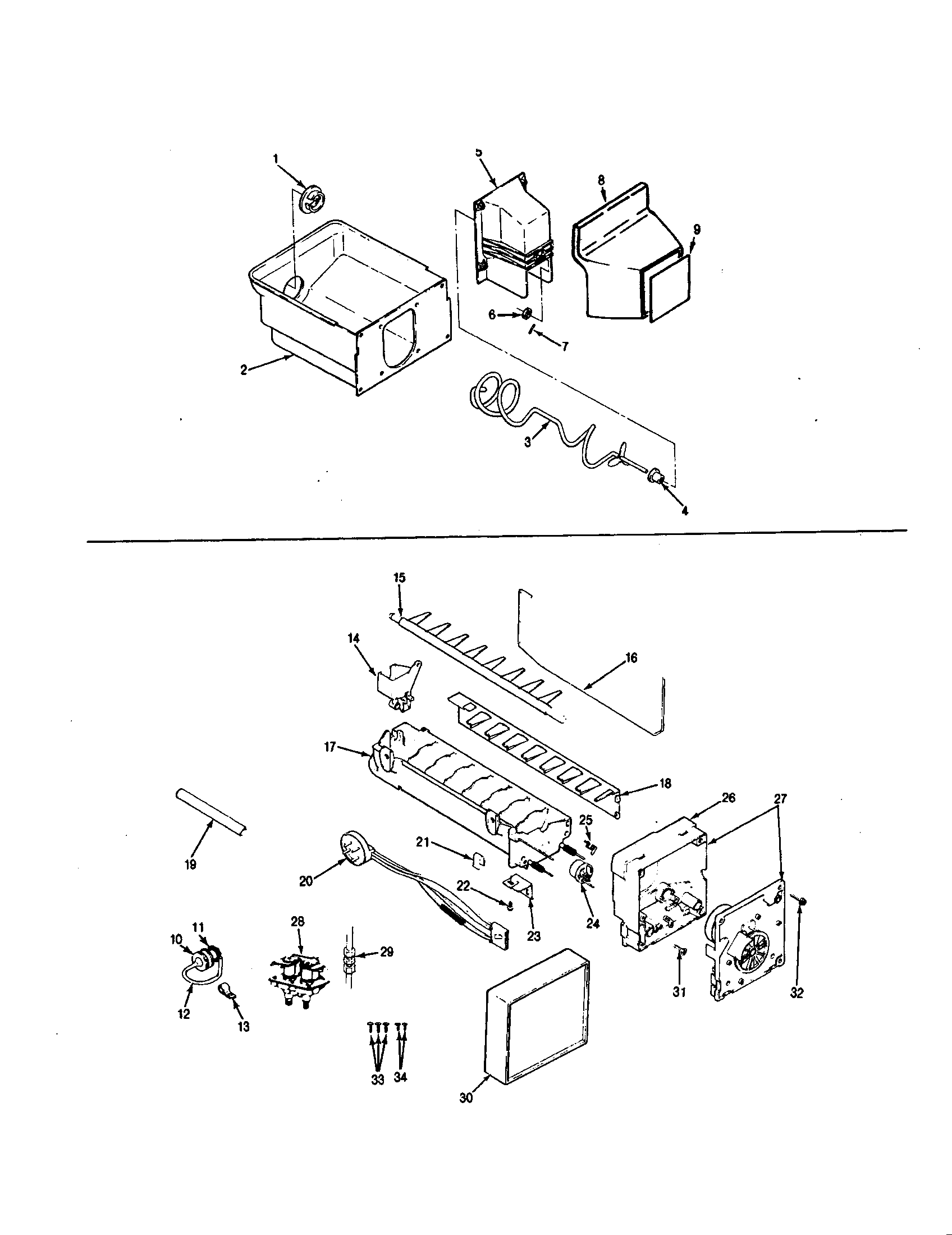 Magic Chef RC20LA-3AW-BS09A ice maker and bin diagram