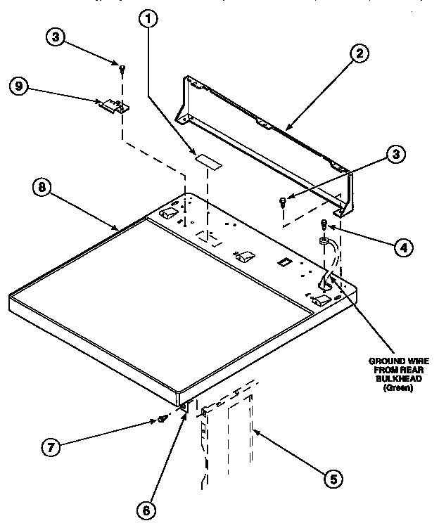 Amana LE8107W2-PLE8107W2 cabinet top and control hood rear panel diagram
