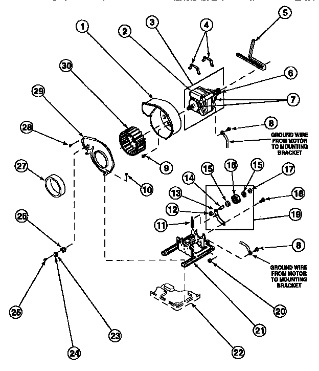 Amana LE8107W2-PLE8107W2 motor, exhaust fan and belt diagram