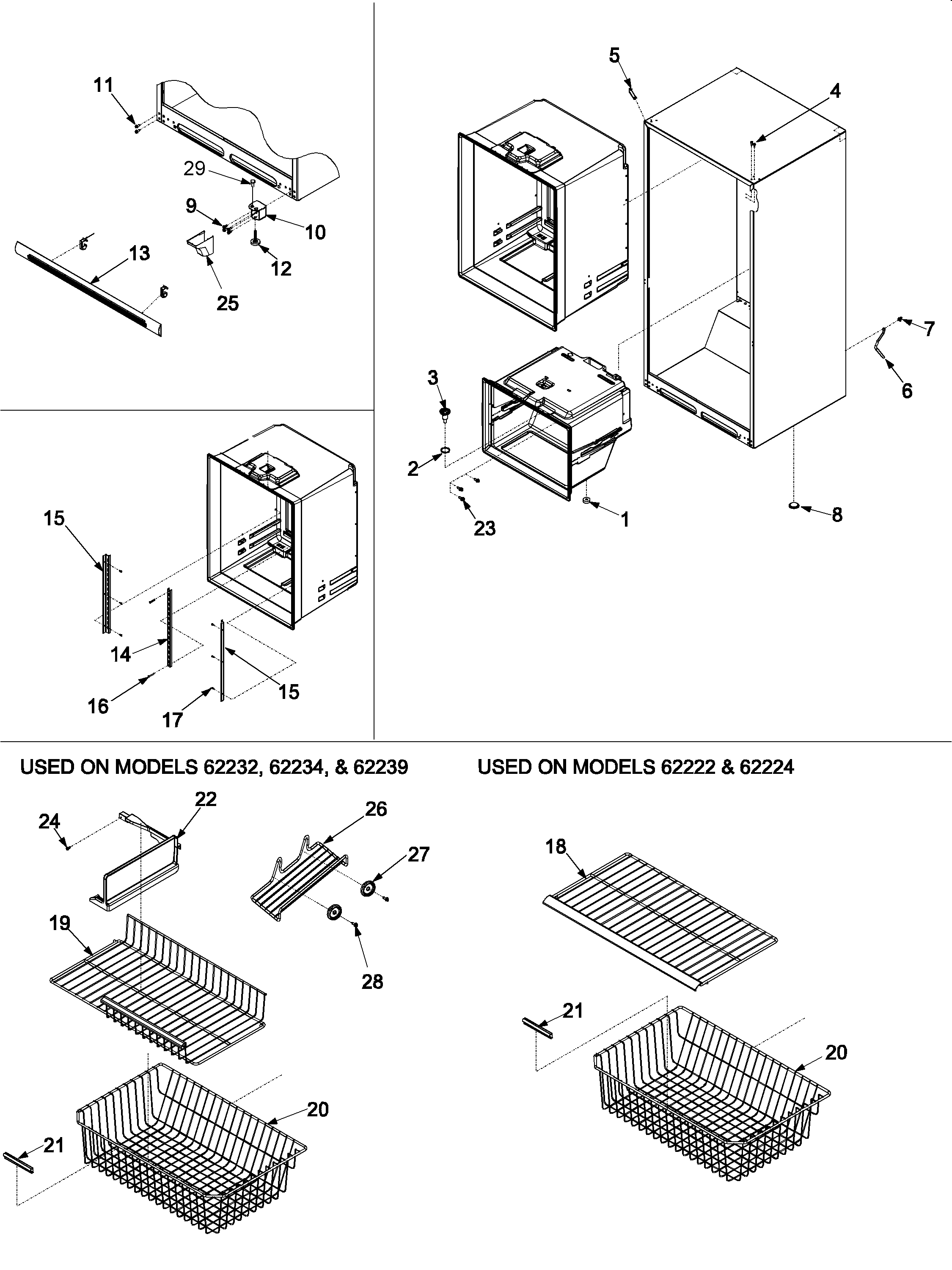 Kenmore 59662222200 interior cabinet & freezer shelving diagram