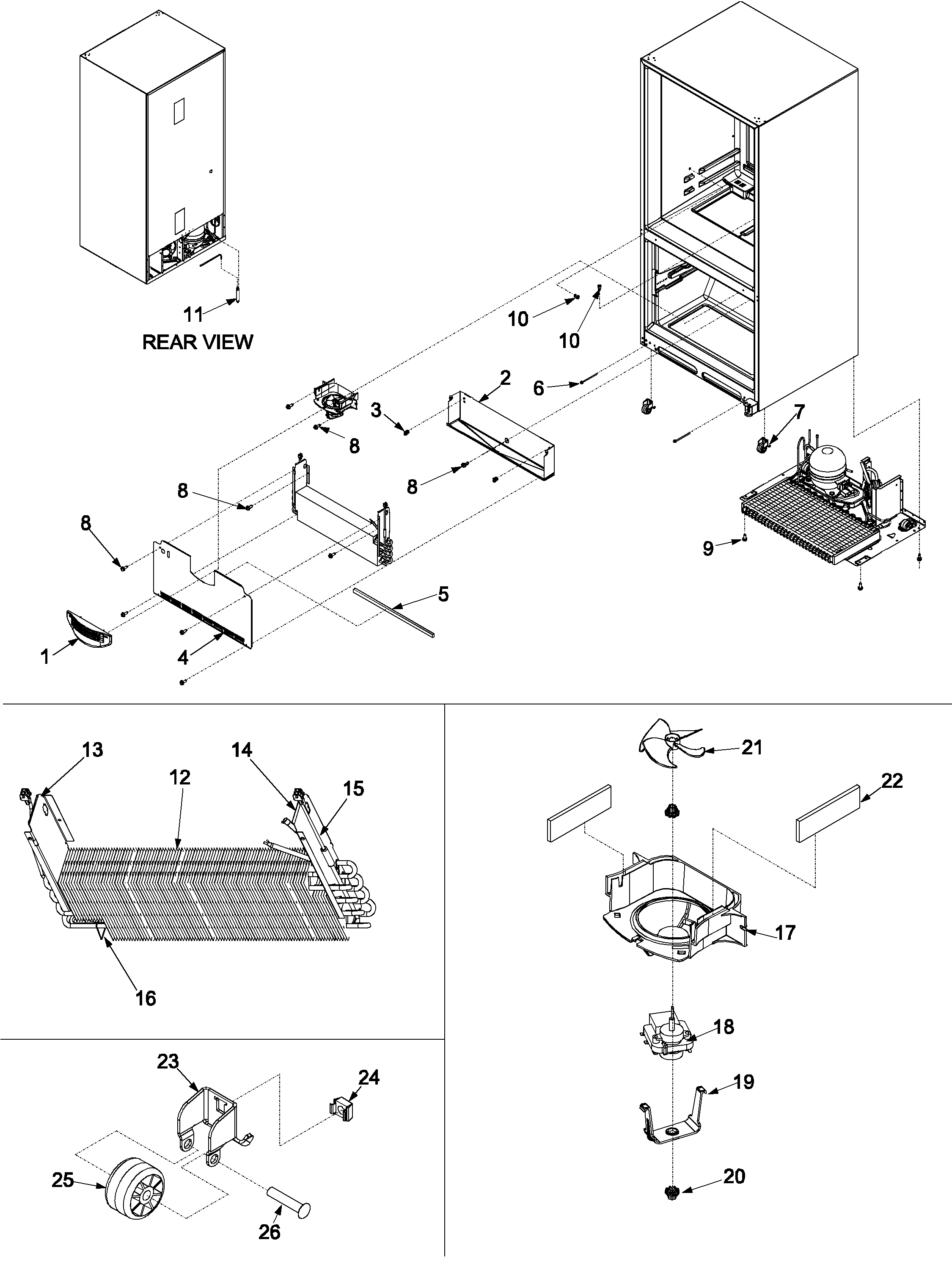 Kenmore 59662222200 evaporator area & rollers diagram