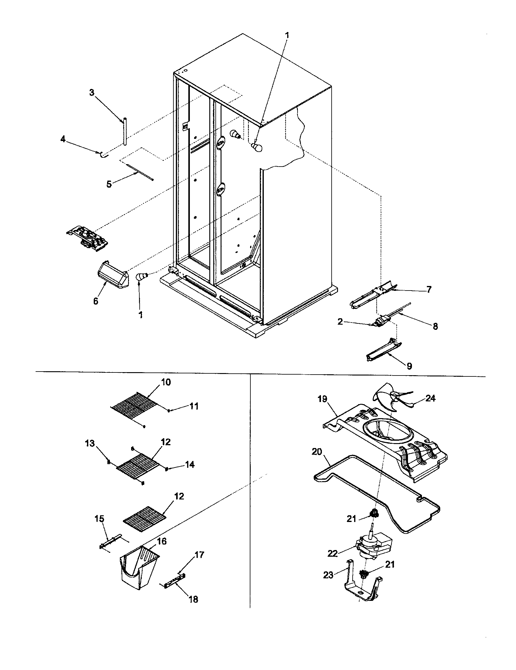 Kenmore 59652674200 freezer shelving, ref lights, & filter diagram