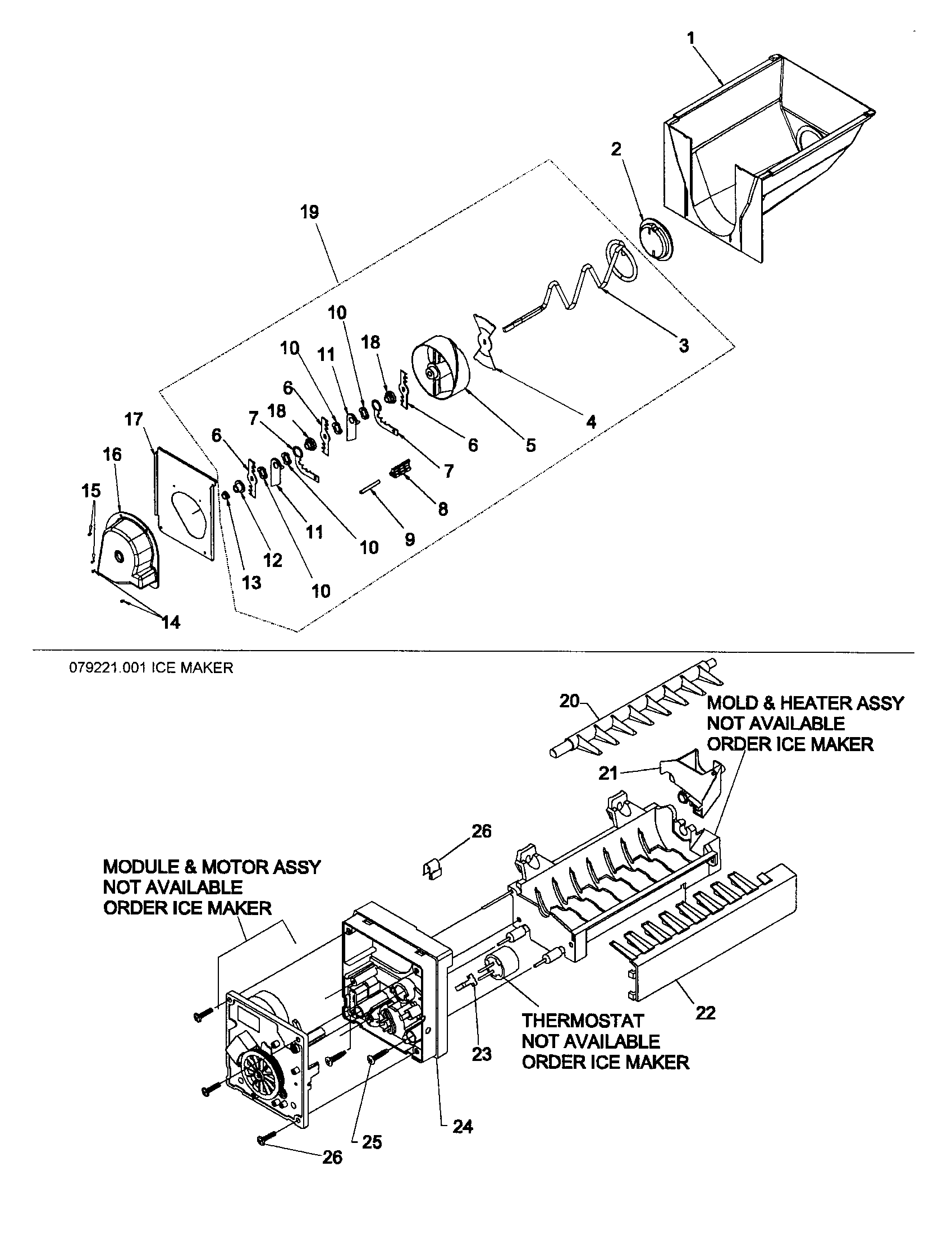 Kenmore 59652674200 ice bucket/auger assy diagram