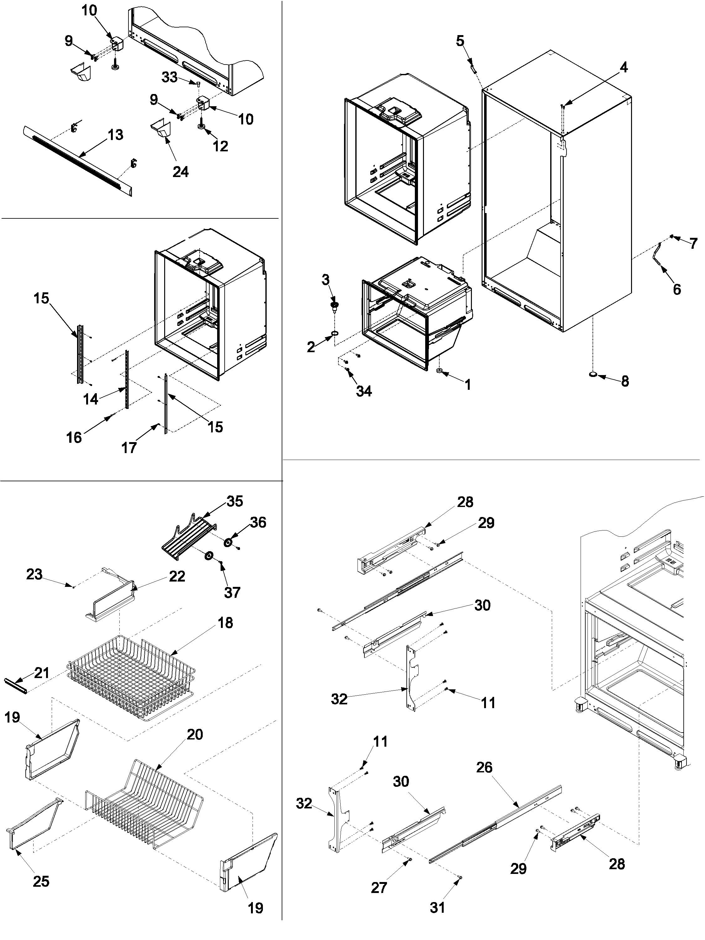 Amana ARB2214CSR-PARB2214CS1 interior cabinet & freezer shelving diagram