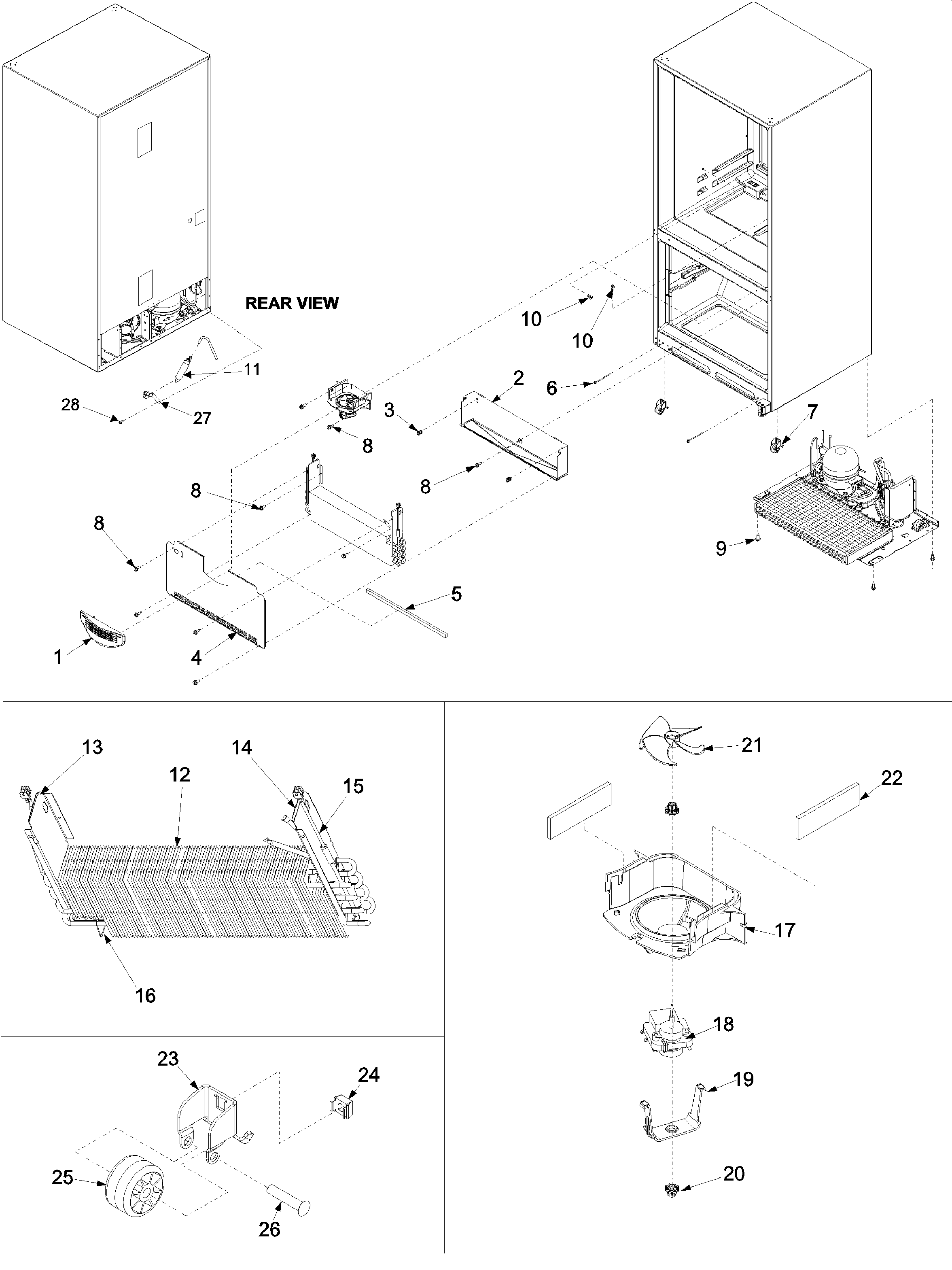 Amana ARB2214CSR-PARB2214CS1 evaporator area & rollers diagram
