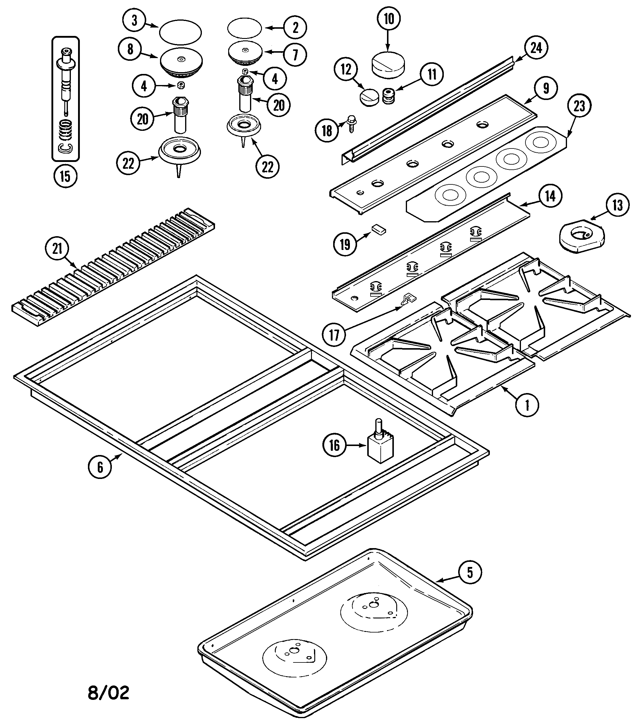 Jenn-Air CVG2420W top assembly diagram