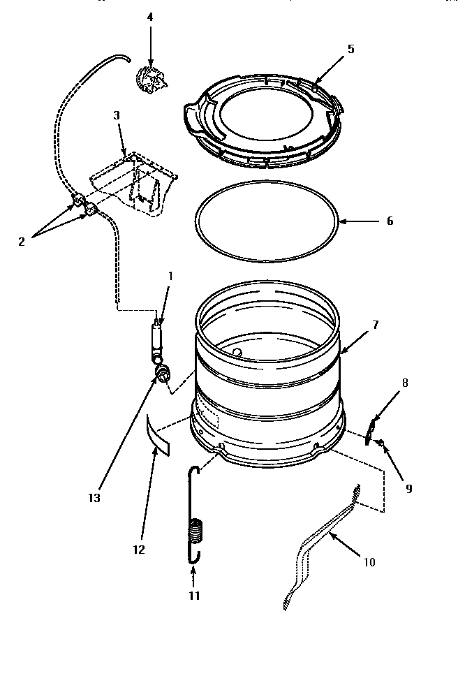 Amana LWM423L-P1176404WL outer tub, cover & pressure hose diagram