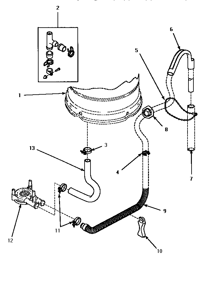 Amana LWM423L-P1176404WL drain hose & siphon break diagram