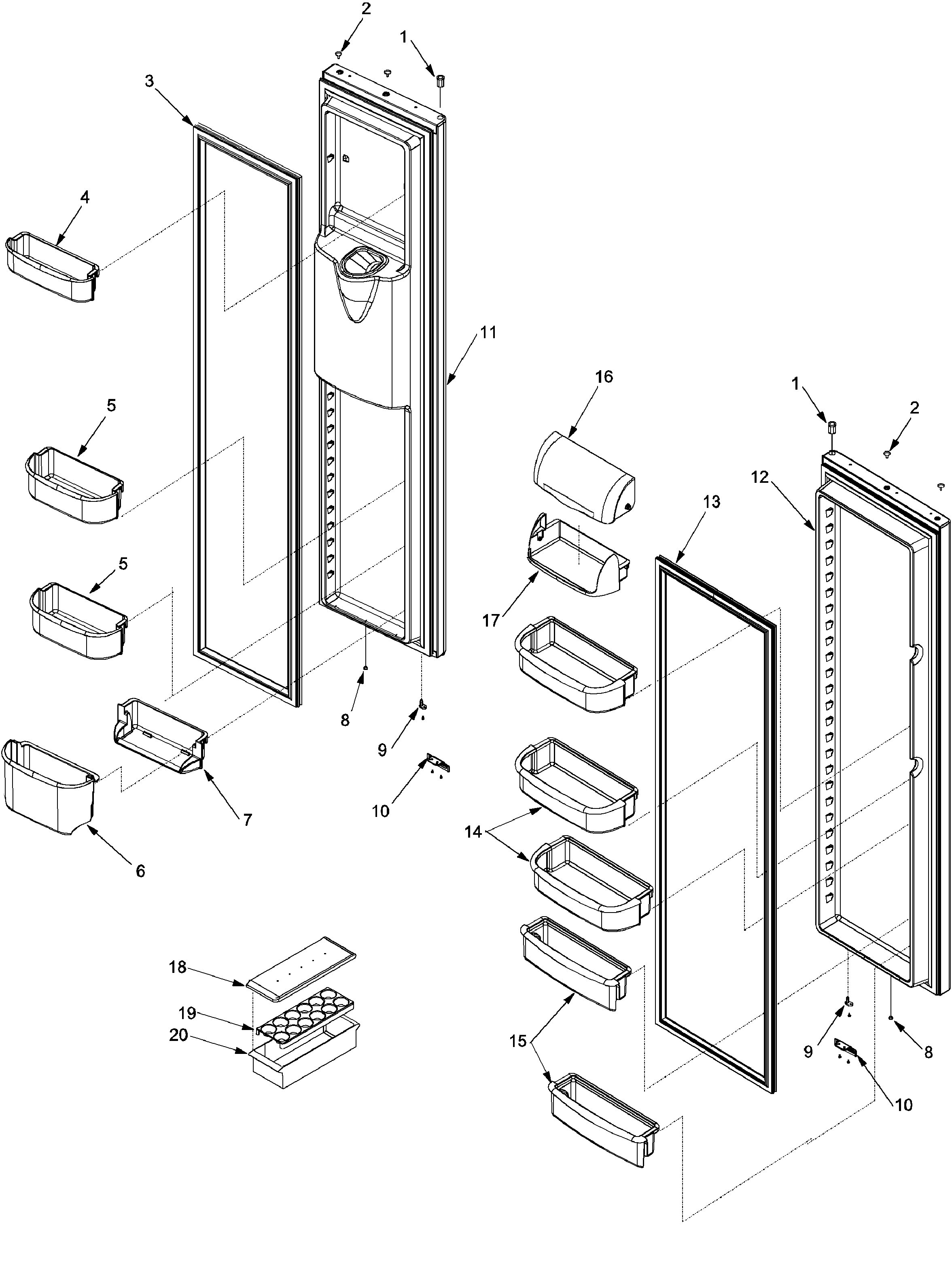 Amana XRSS264BB-PXRSS264BB0 ref/fz door and shelf diagram