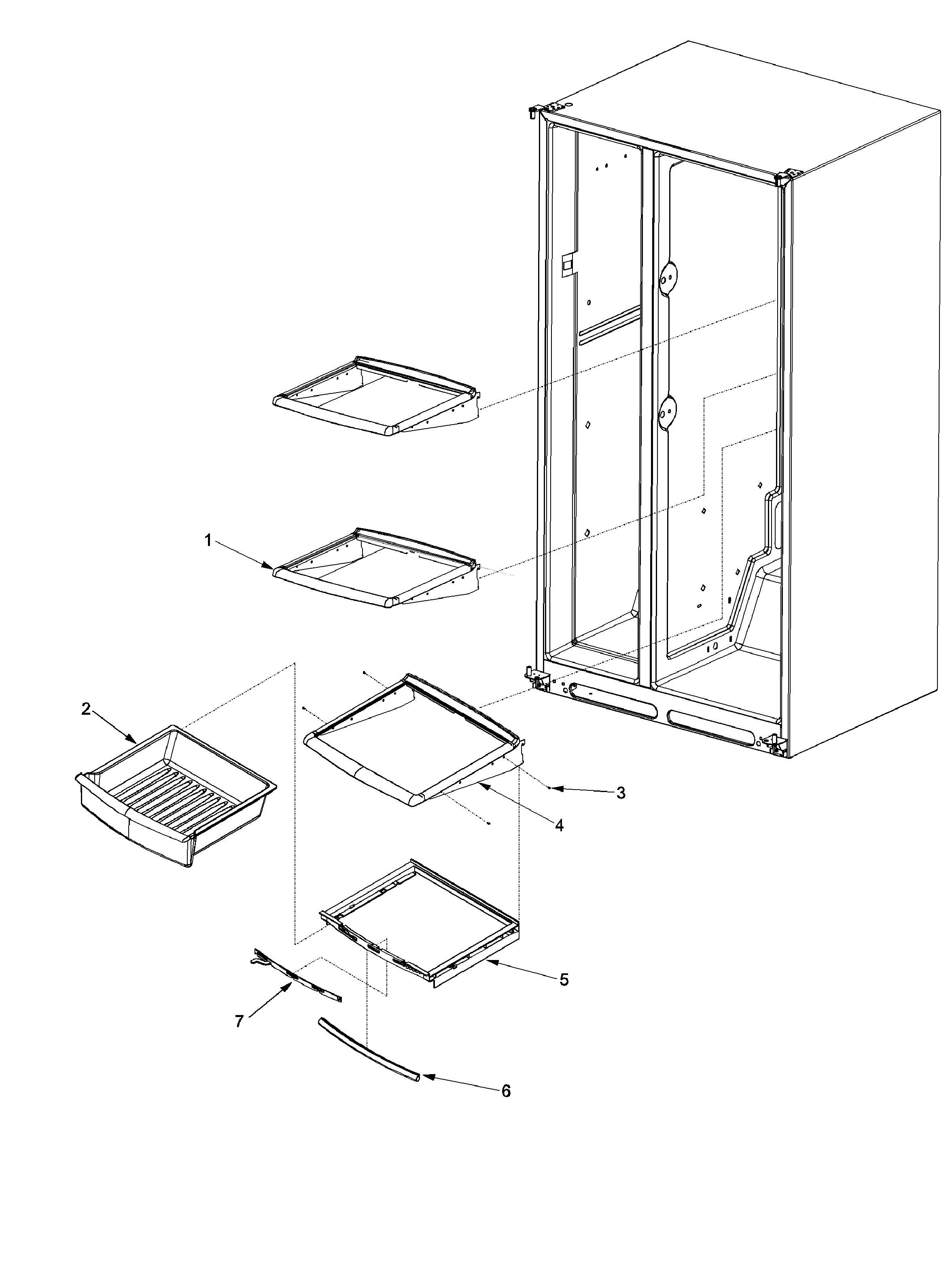 Amana XRSS264BB-PXRSS264BB0 deli and ref shelf diagram