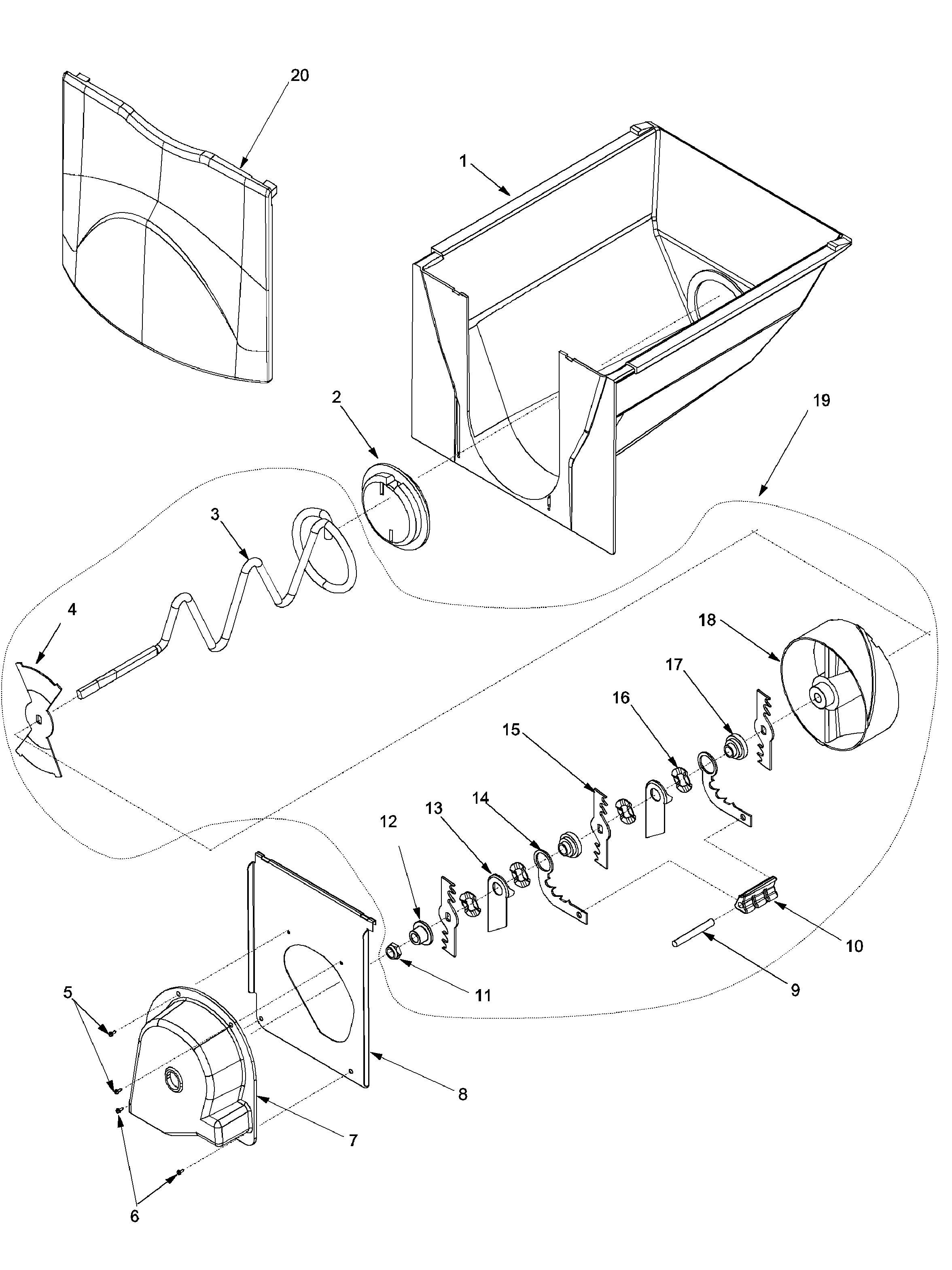 Amana XRSS264BB-PXRSS264BB0 ice bucket assy diagram