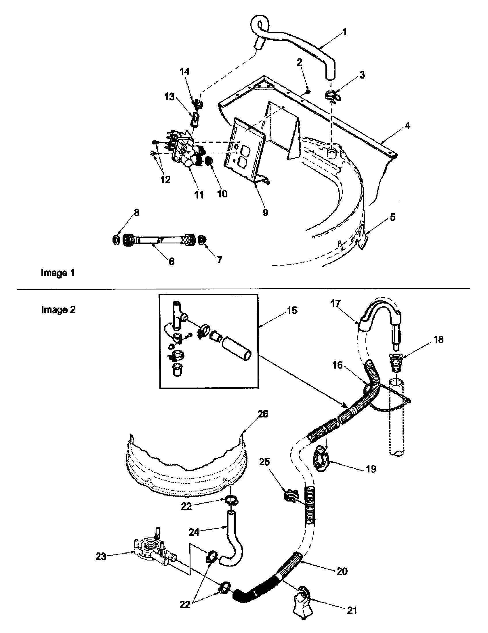Amana LWD70AW-PLWD70AW mixing valve and hose(inlet, filler, and diagram