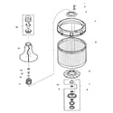 Amana LWD70AW-PLWD70AW agitator, drive bell, washtub and hub diagram