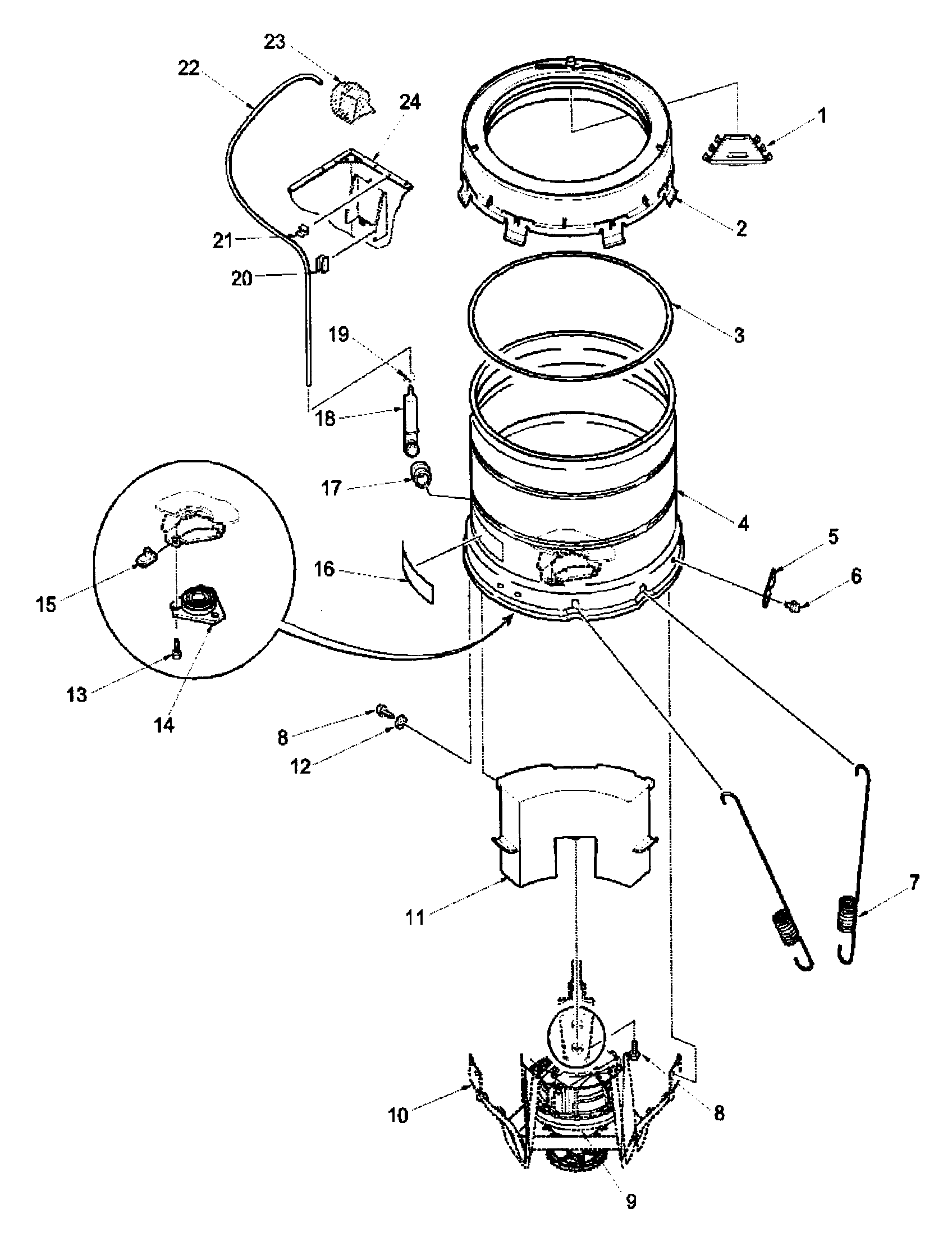 Amana LWD70AW-PLWD70AW outer tub, cover, pressure tube, and cou diagram
