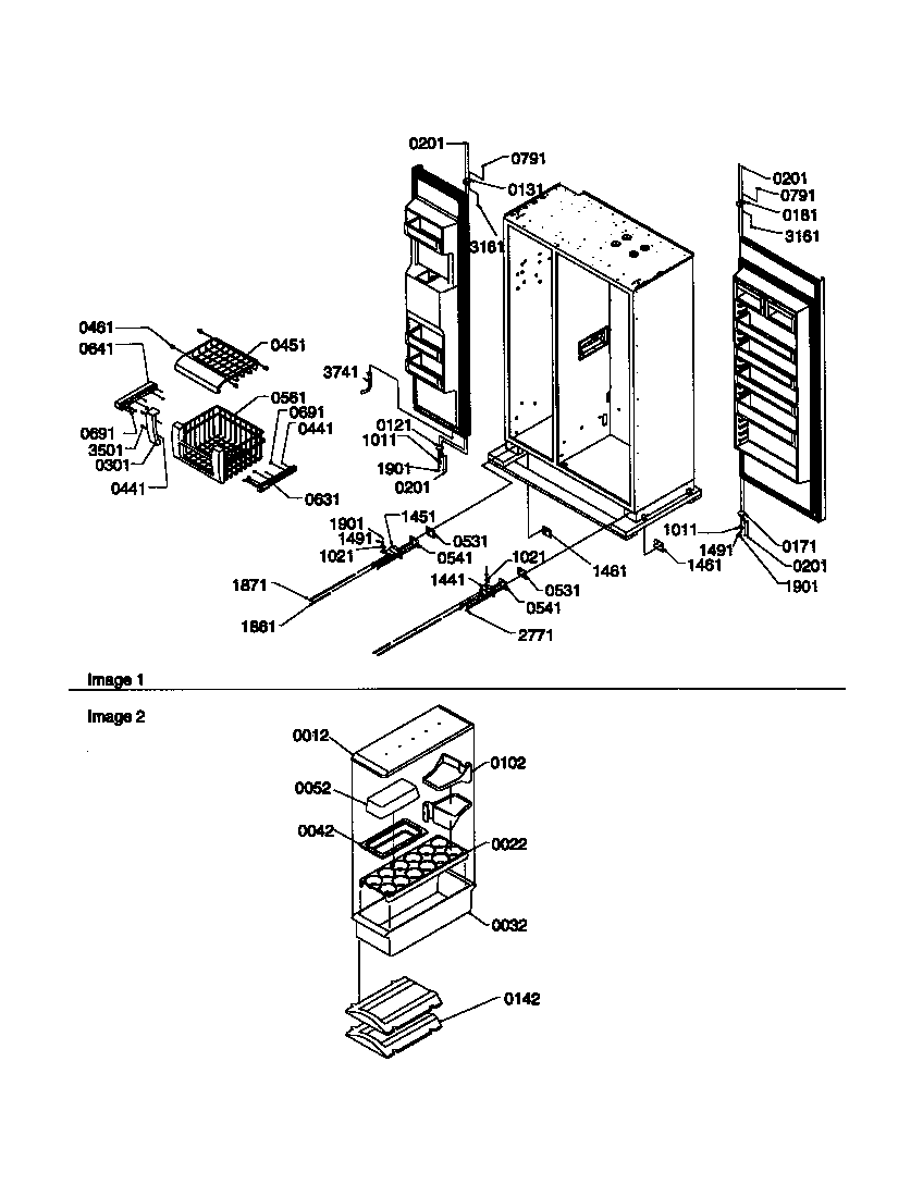 Amana S148DA01-P1305602W hinges, fz baskets and accessories diagram