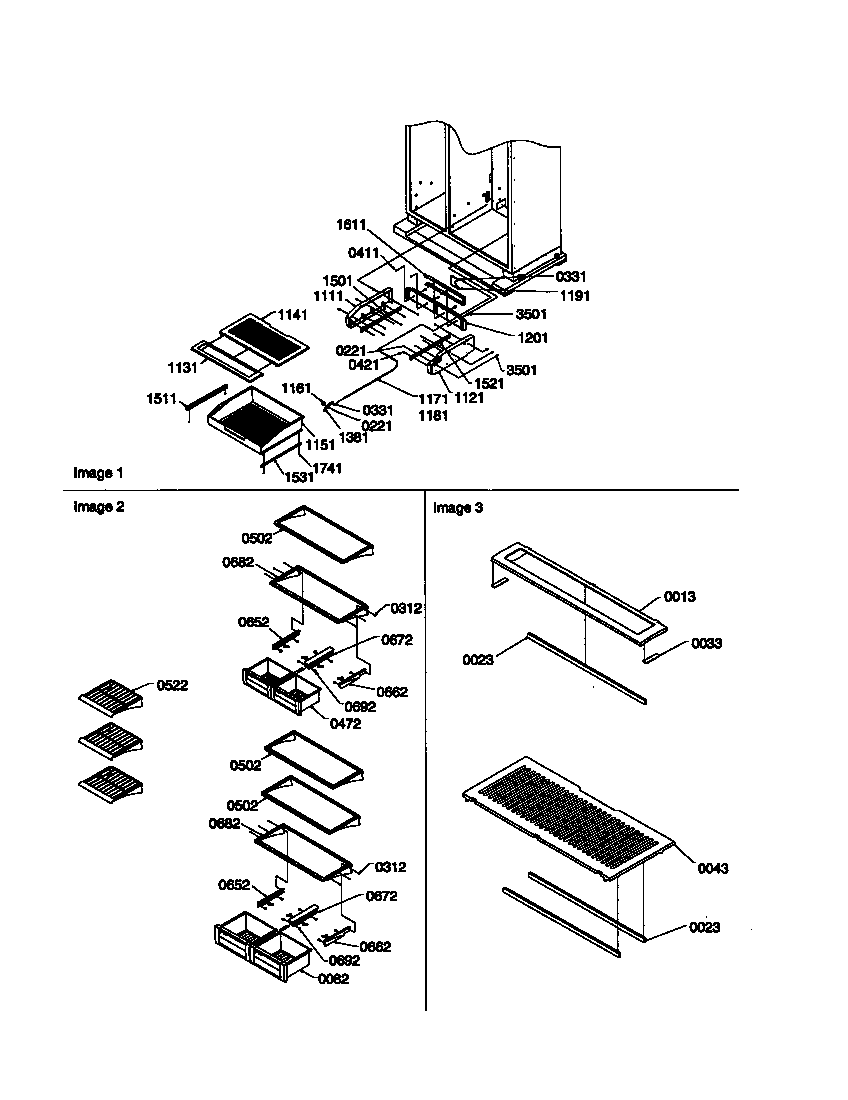 Amana S148DA01-P1305602W shelving and crispers diagram