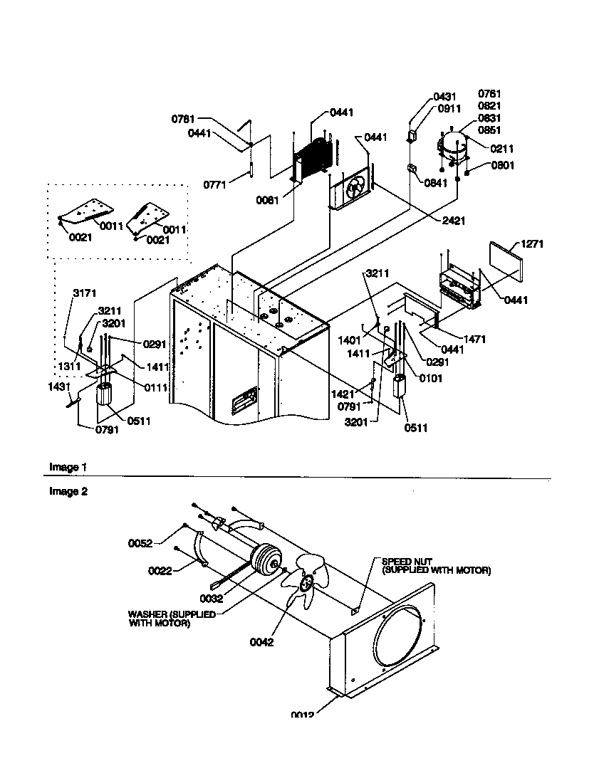 Amana S148DA01-P1305602W top hinges, condenser & compressor diagram