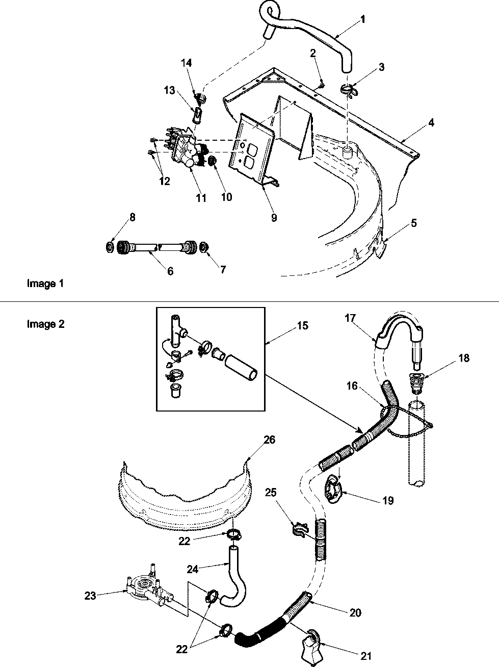 Amana LWD40AW-PLWD40AW mixing valve and hose diagram