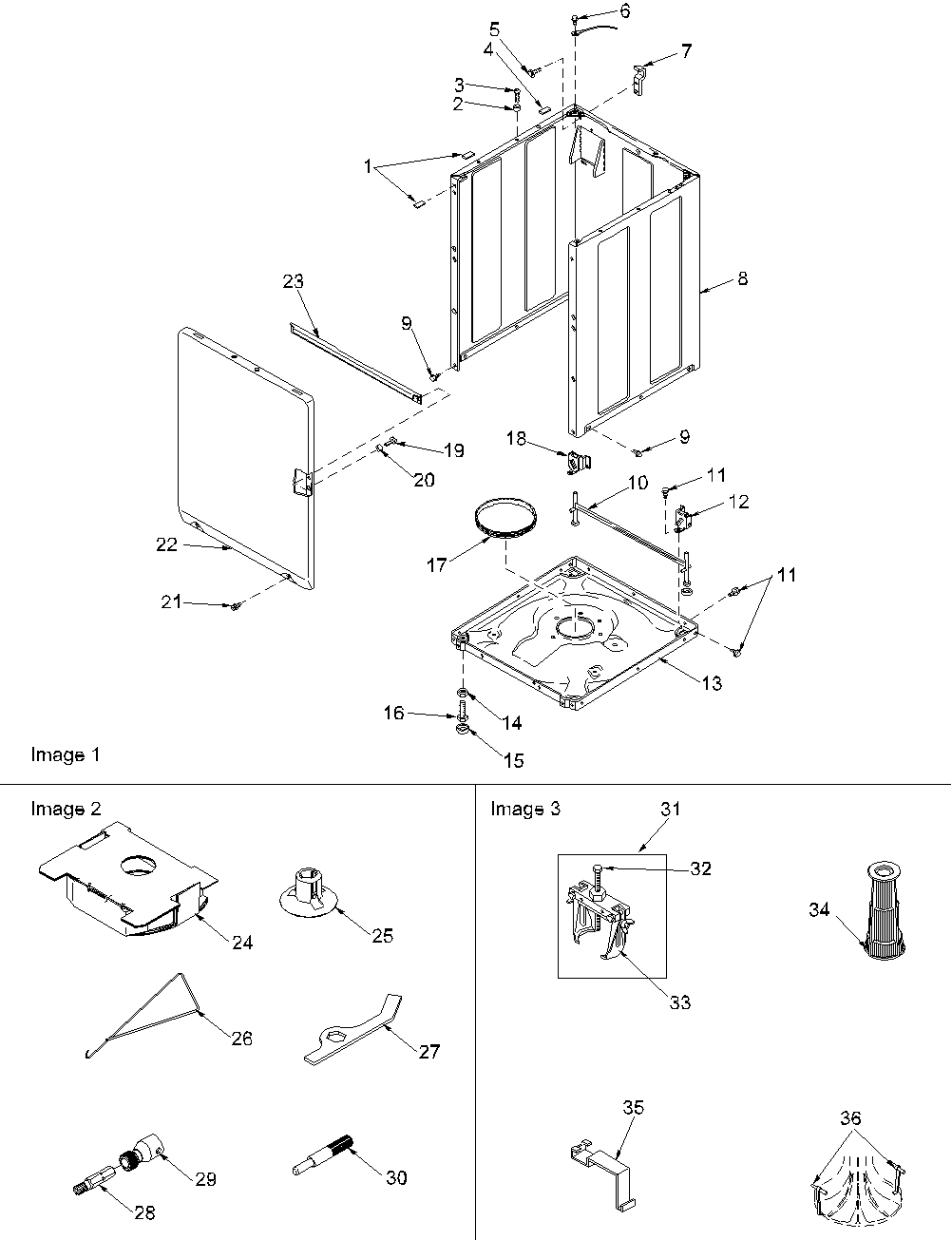 Amana LWX20AW-PLWX20AW front panel, base, cabinet & tools diagram