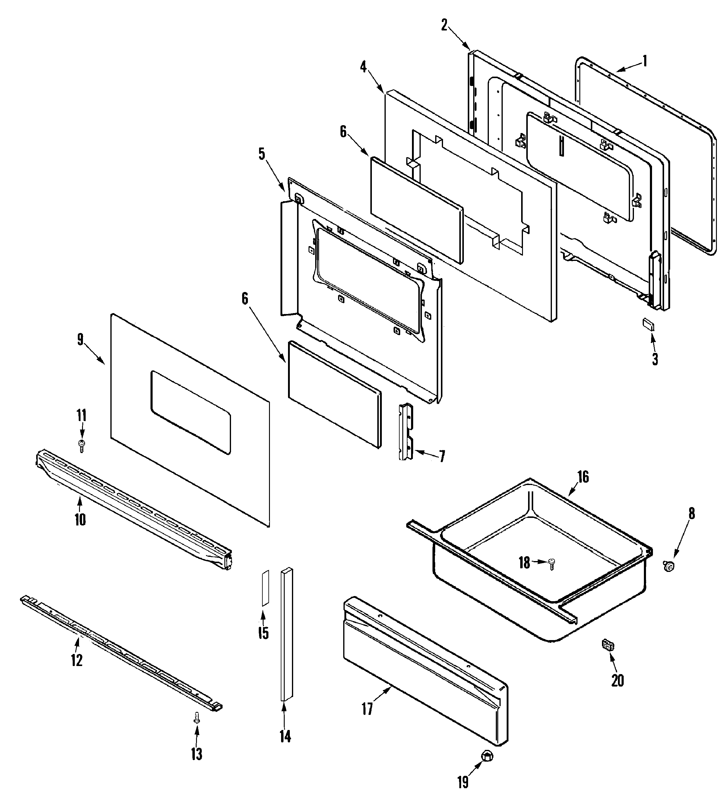 Magic Chef CER3760BGW door/drawer diagram