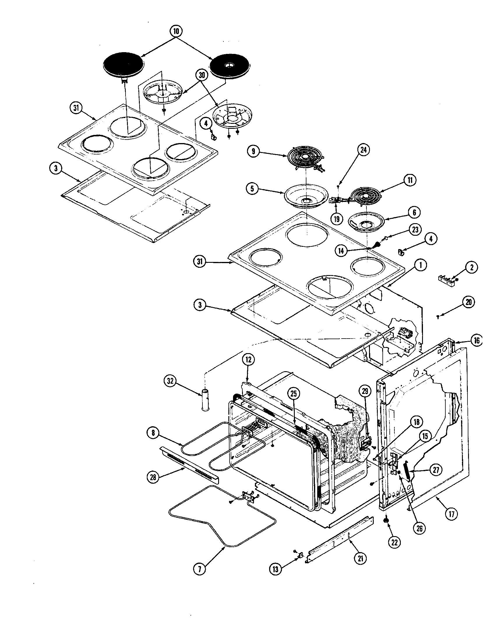 Magic Chef 38HK-2CX-ON body (colors b,g,k) diagram