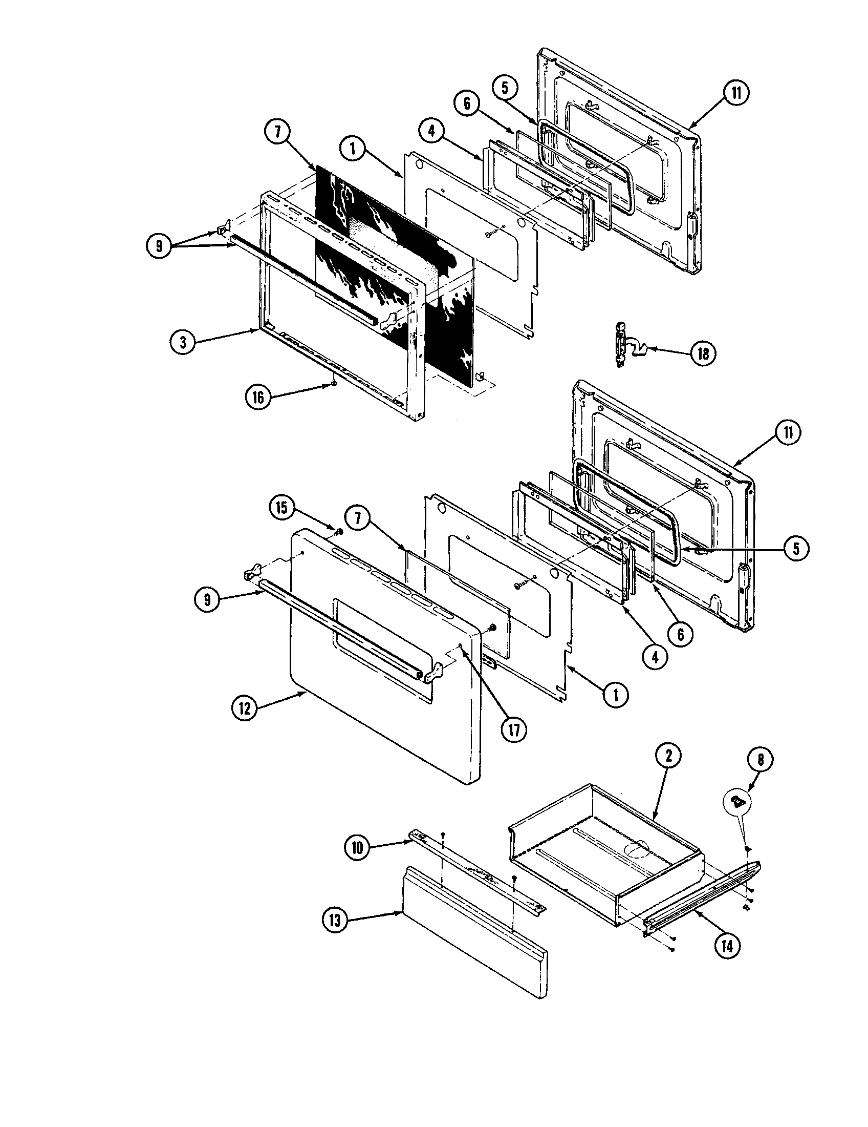 Magic Chef 38HK-2CX-ON door (colors b,g,k) diagram