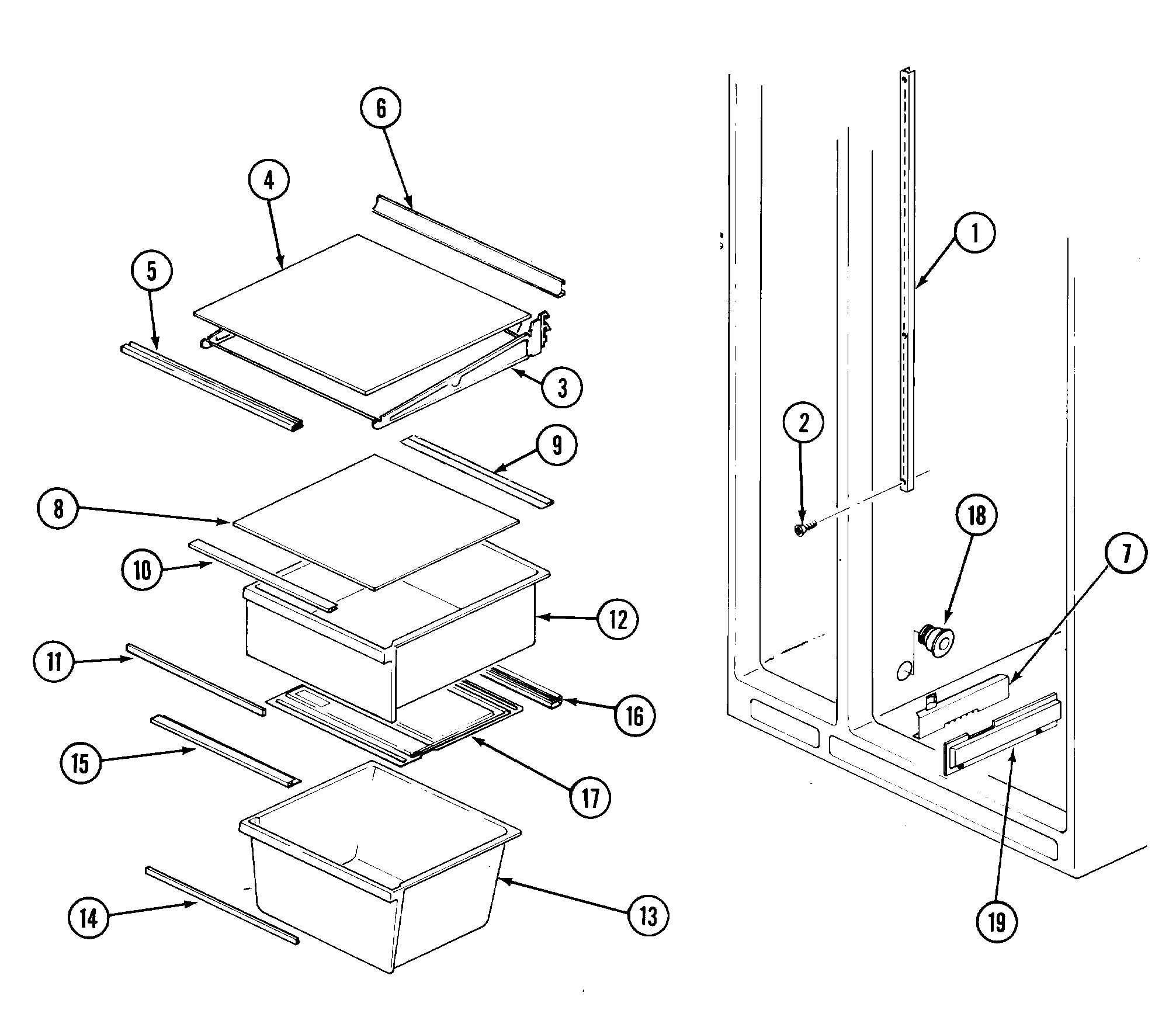 Admiral RSDA228AAM shelves & accessories diagram